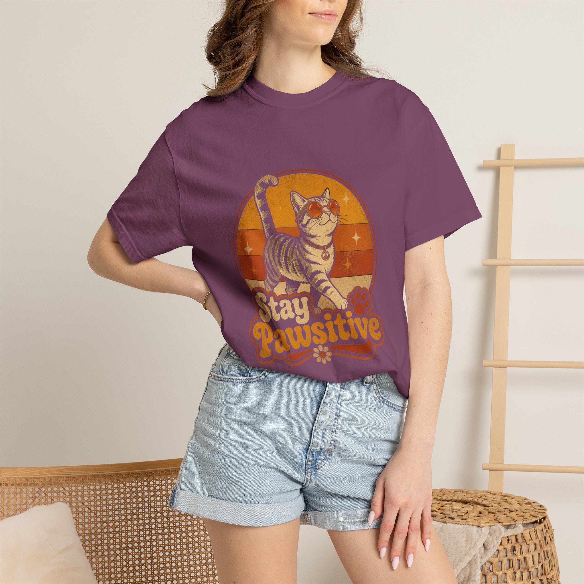 Stay Pawsitive Retro Cat T-Shirt