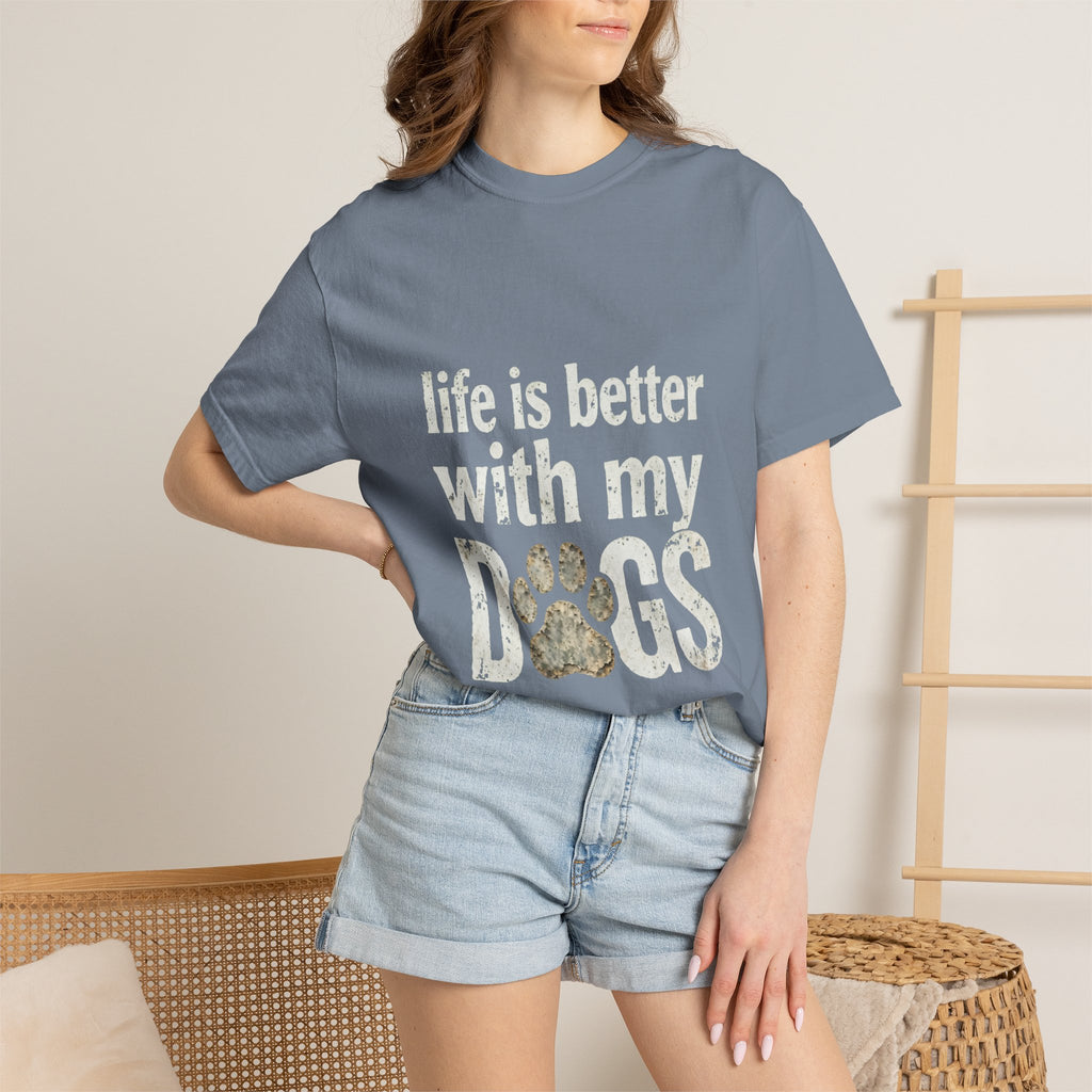 Life Is Better With My DOGS T-Shirt — Distressed Paw Print Vintage Tee