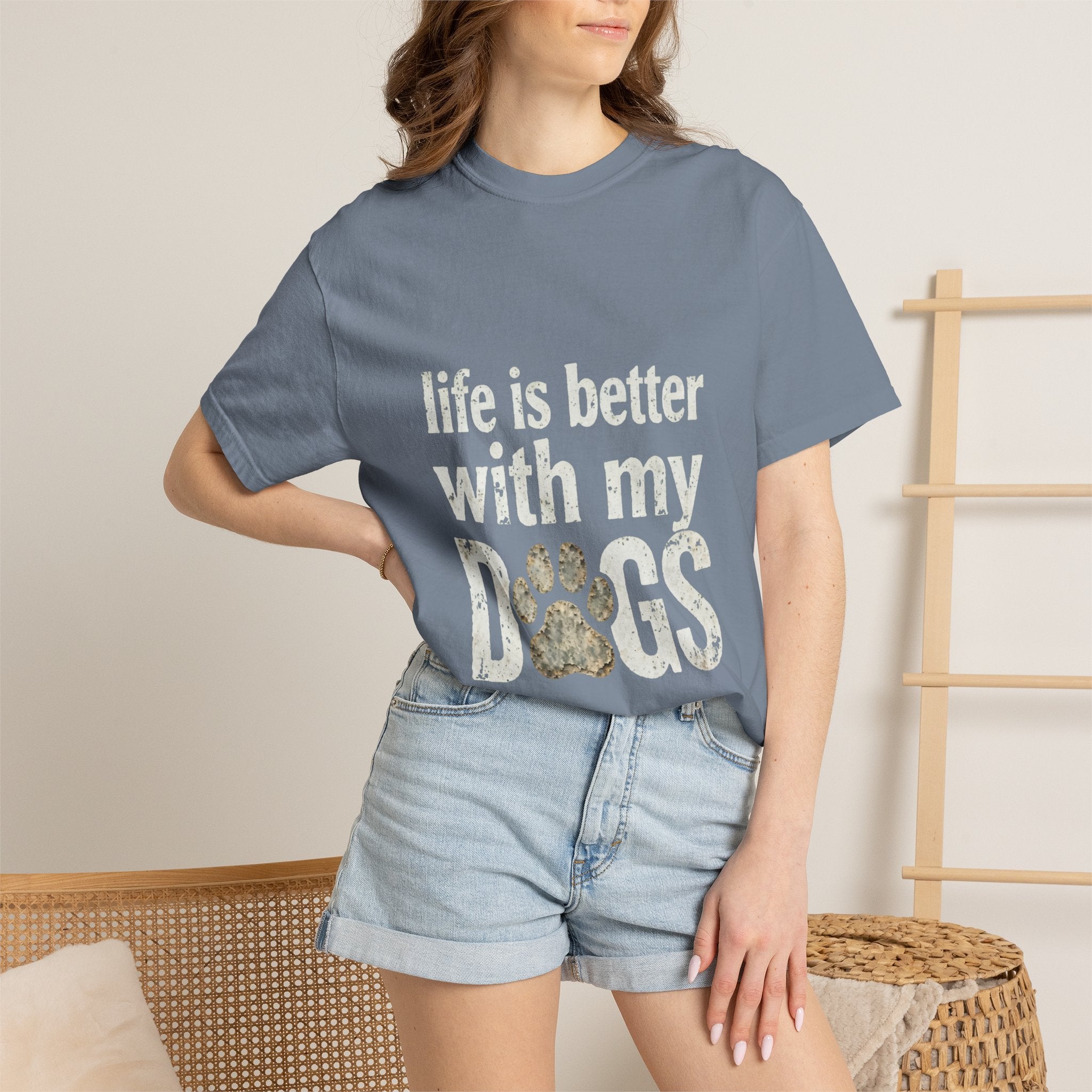 Life Is Better With My DOGS T-Shirt — Distressed Paw Print Vintage Tee
