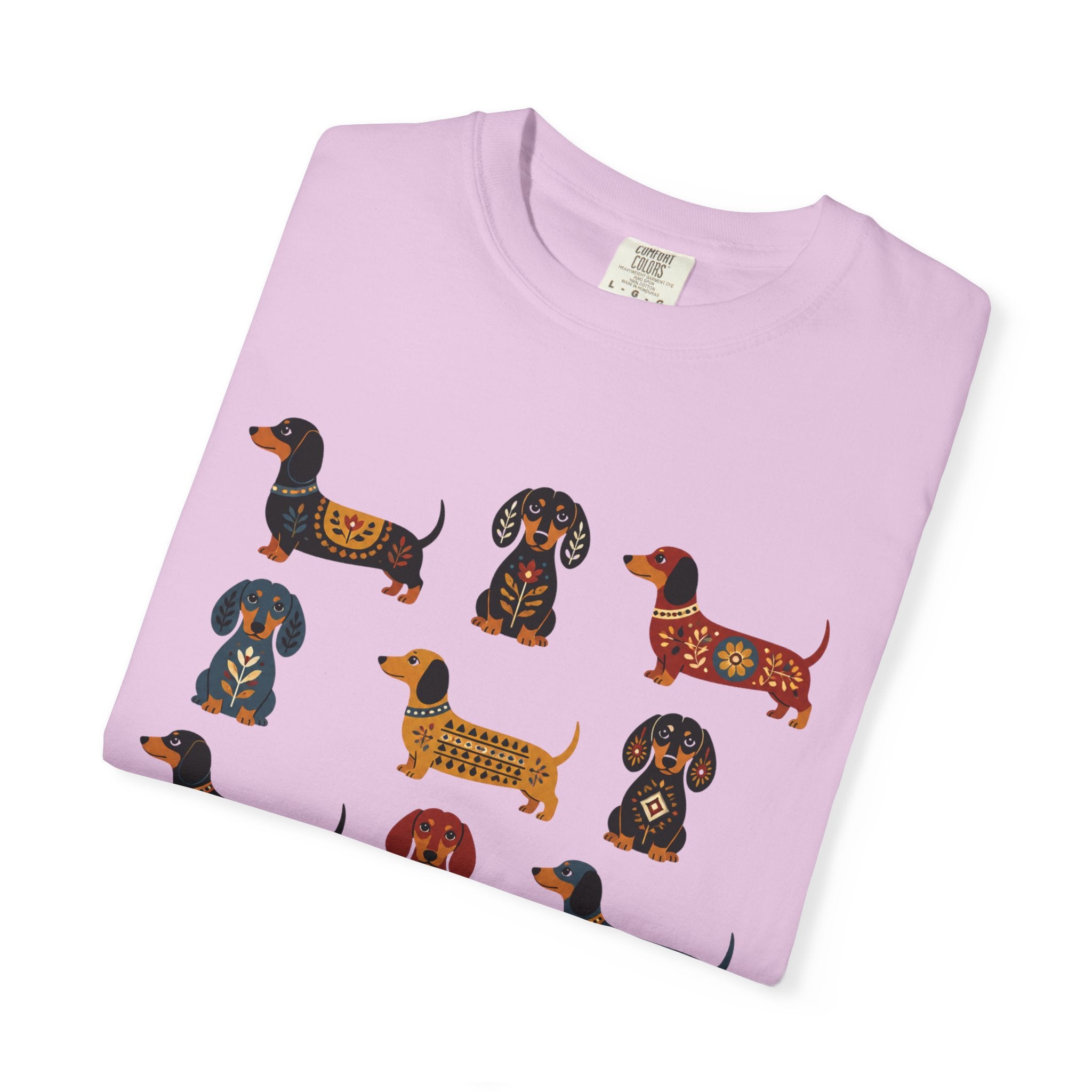 Dachshund Folk Art T-Shirt — 12 Nordic Pattern Wiener Dogs