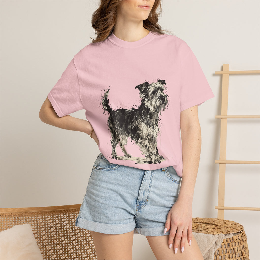 Wire-Haired Terrier Sketch T-Shirt — Monochrome Watercolor Dog Portrait