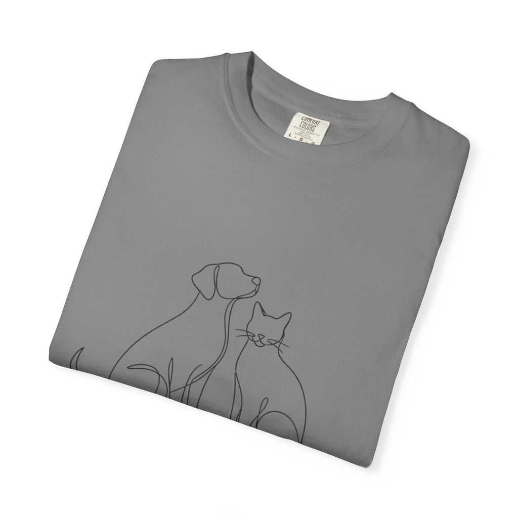 Minimal Single-Line Dog & Cat T-Shirt — Scandinavian Minimalist Pet Art