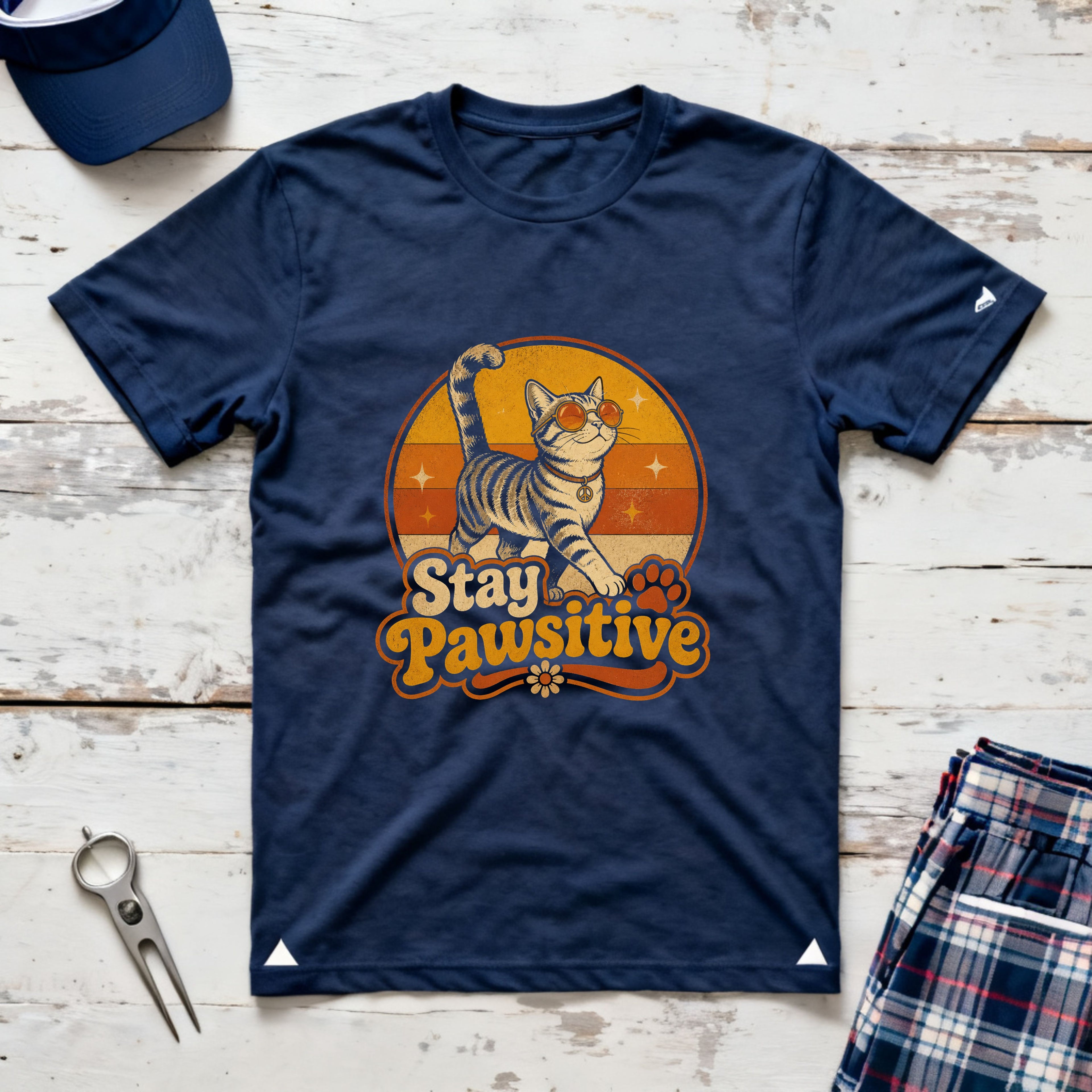Stay Pawsitive Retro Cat T-Shirt