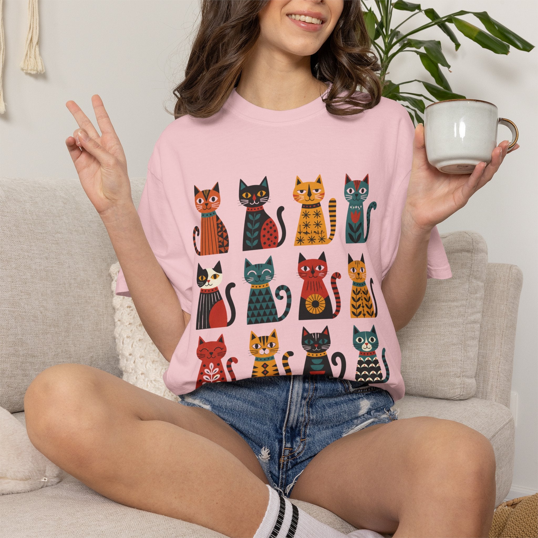 Nordic Folk Cats T-Shirt — 12 Scandinavian Patterned Cats