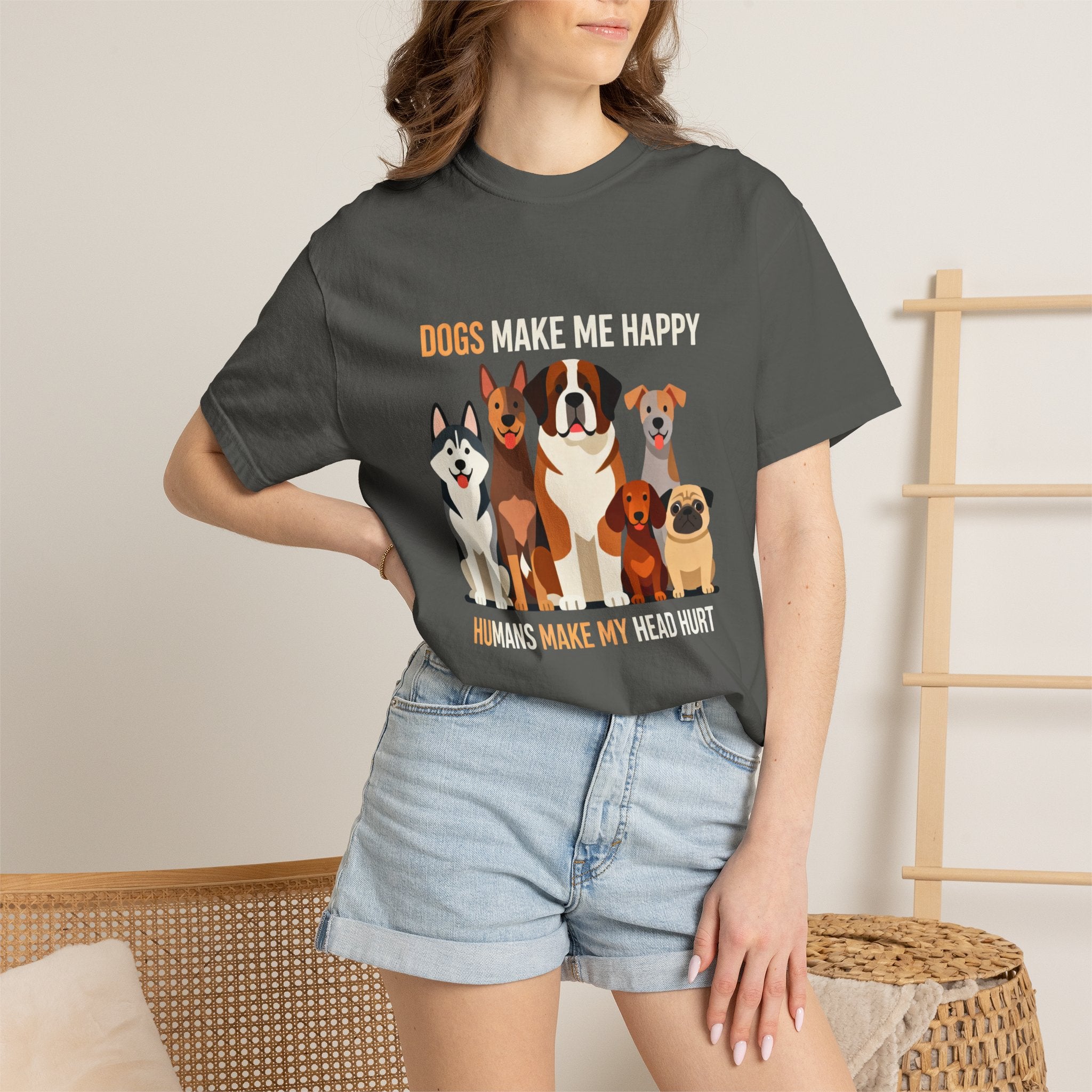 Dogs Make Me Happy T-Shirt — Cute Cartoon Dogs Graphic Tee