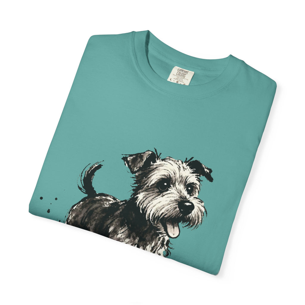 Wire‑Haired Terrier Puppy Running T-Shirt — Energetic Ink Sketch Design