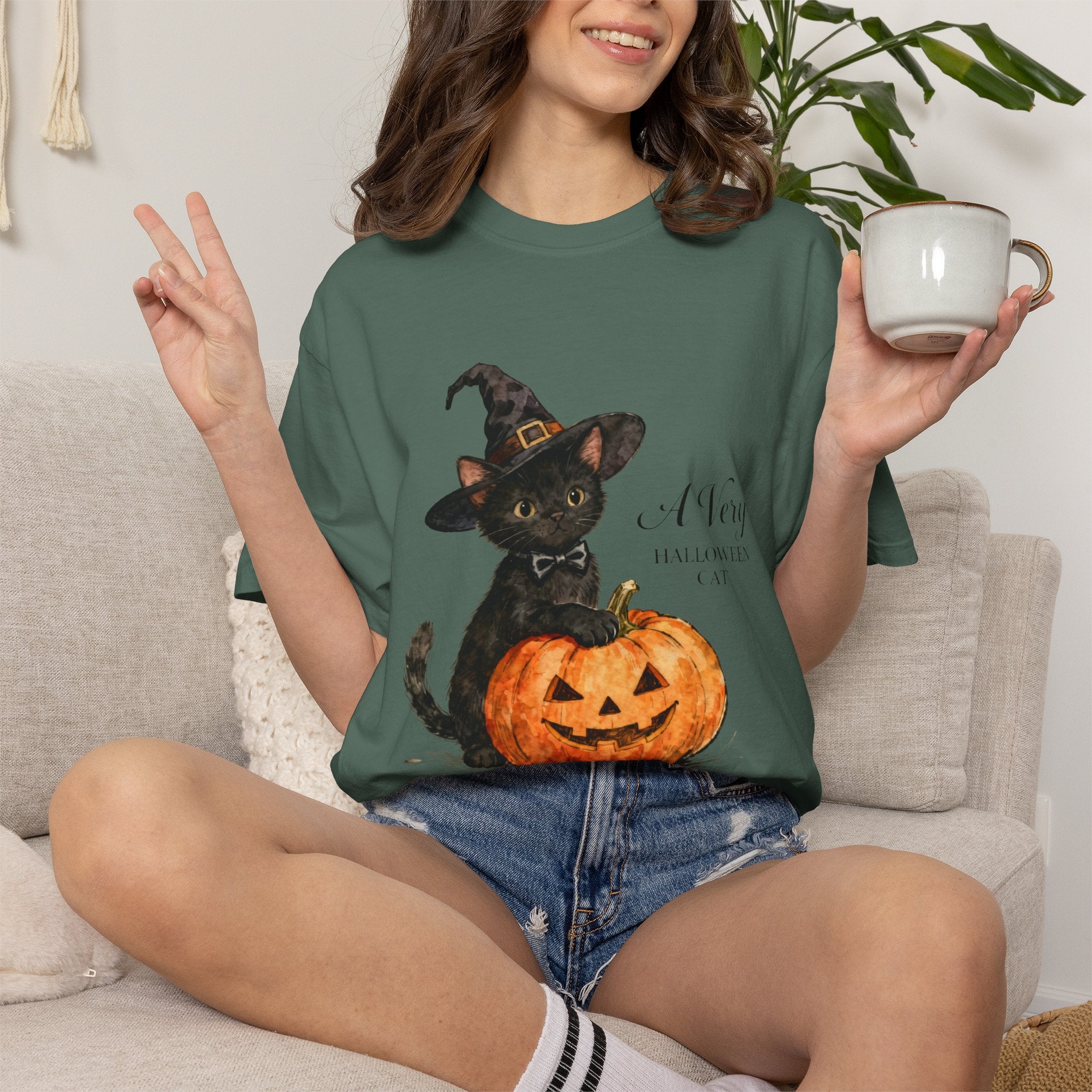 Halloween Cat T‑Shirt — 'A Very HALLOWEEN CAT' Watercolor Kitten Tee