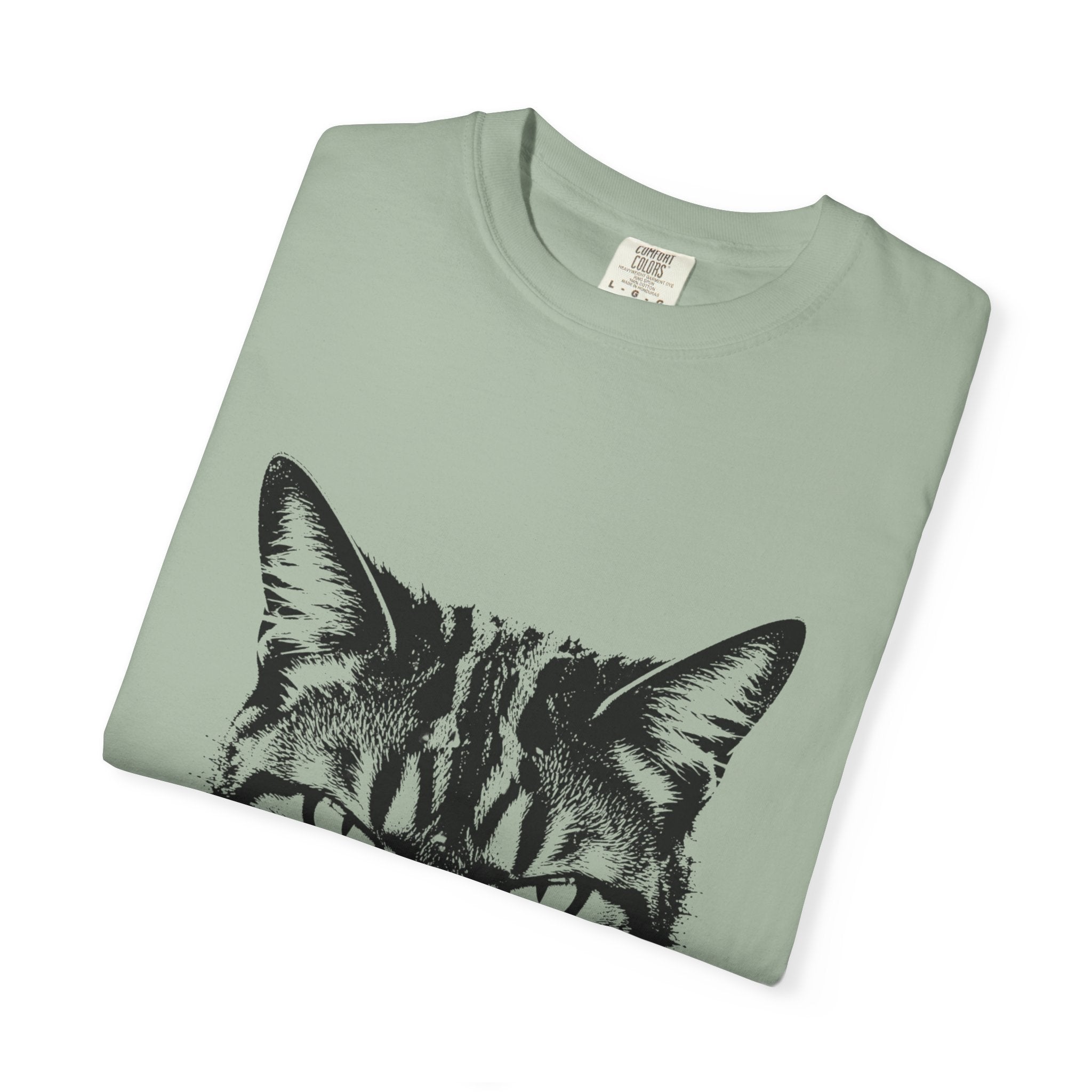 Tabby Cat Ink Portrait T-Shirt — Monochrome Fierce Cat Graphic