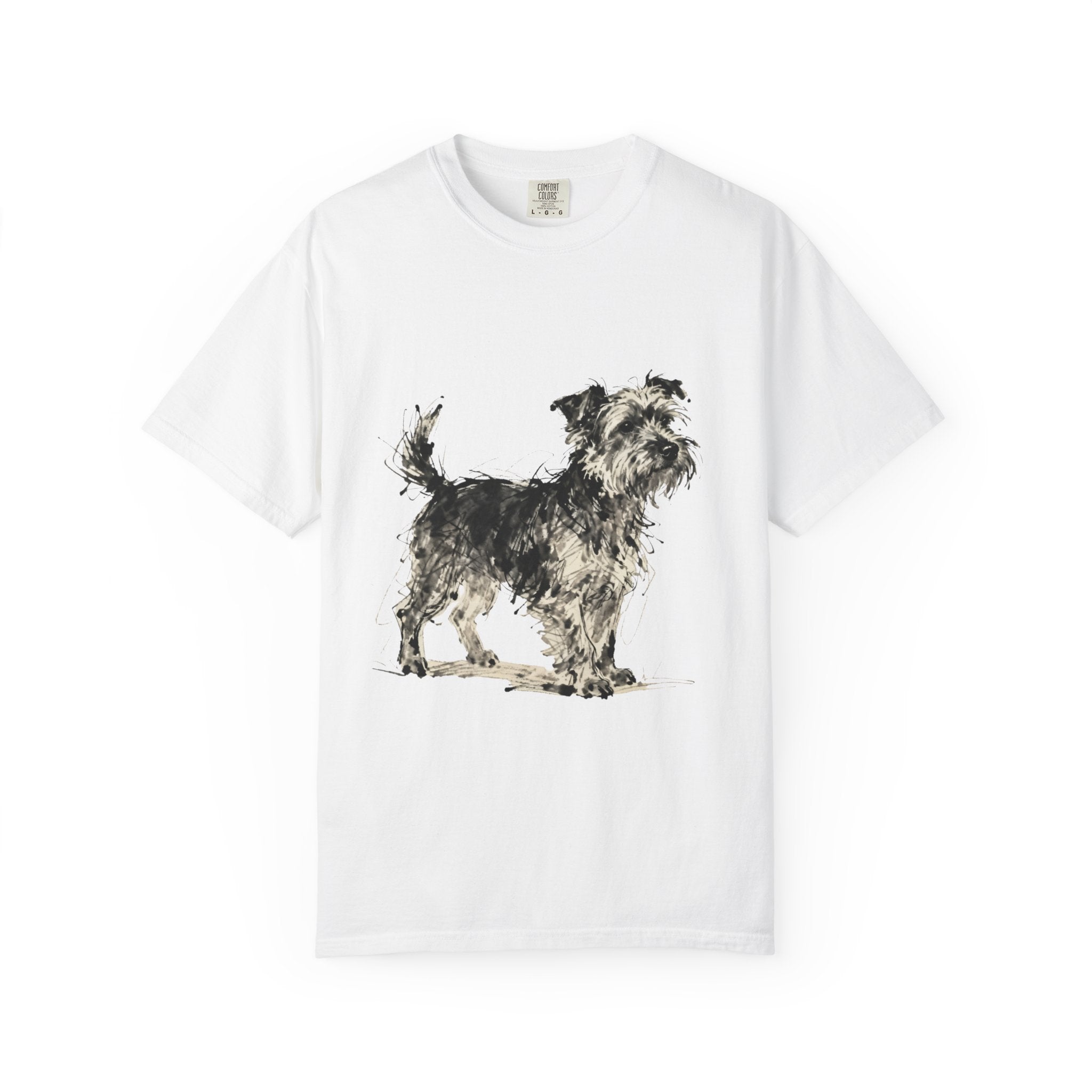 Wire-Haired Terrier Sketch T-Shirt — Monochrome Watercolor Dog Portrait