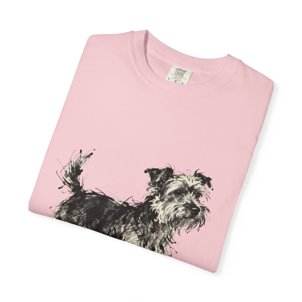 Wire-Haired Terrier Sketch T-Shirt — Monochrome Watercolor Dog Portrait