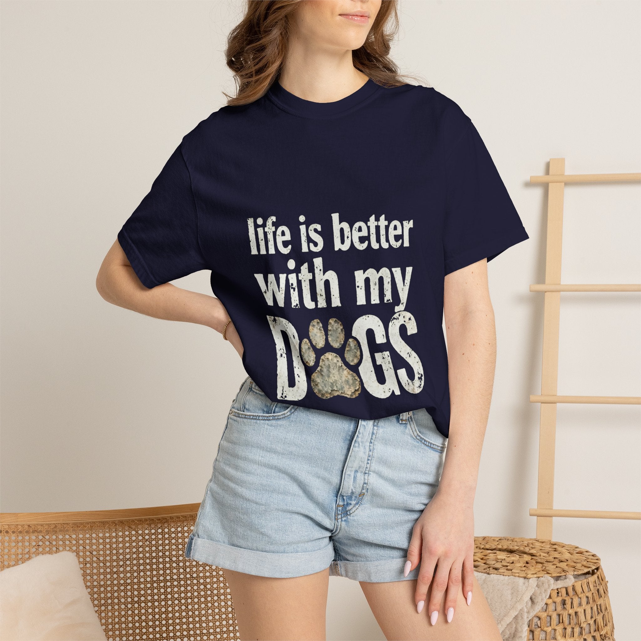 Life Is Better With My DOGS T-Shirt — Distressed Paw Print Vintage Tee