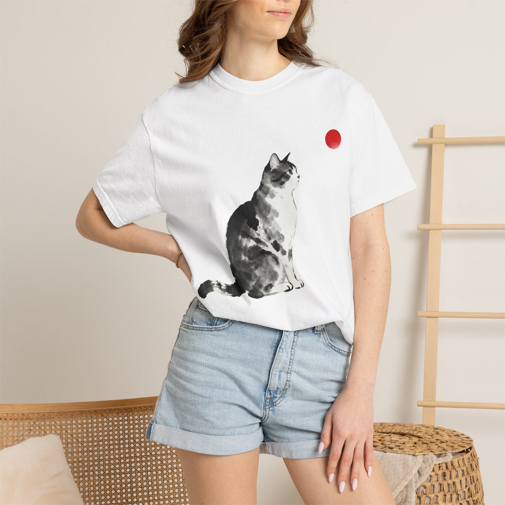Sumi-e Tabby Cat T-Shirt — Minimalist Japanese Ink Wash Design