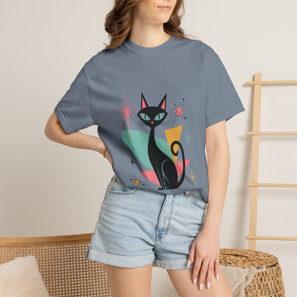 Retro Atomic Black Cat T-Shirt — 1950s Mid-Century Modern Graphic