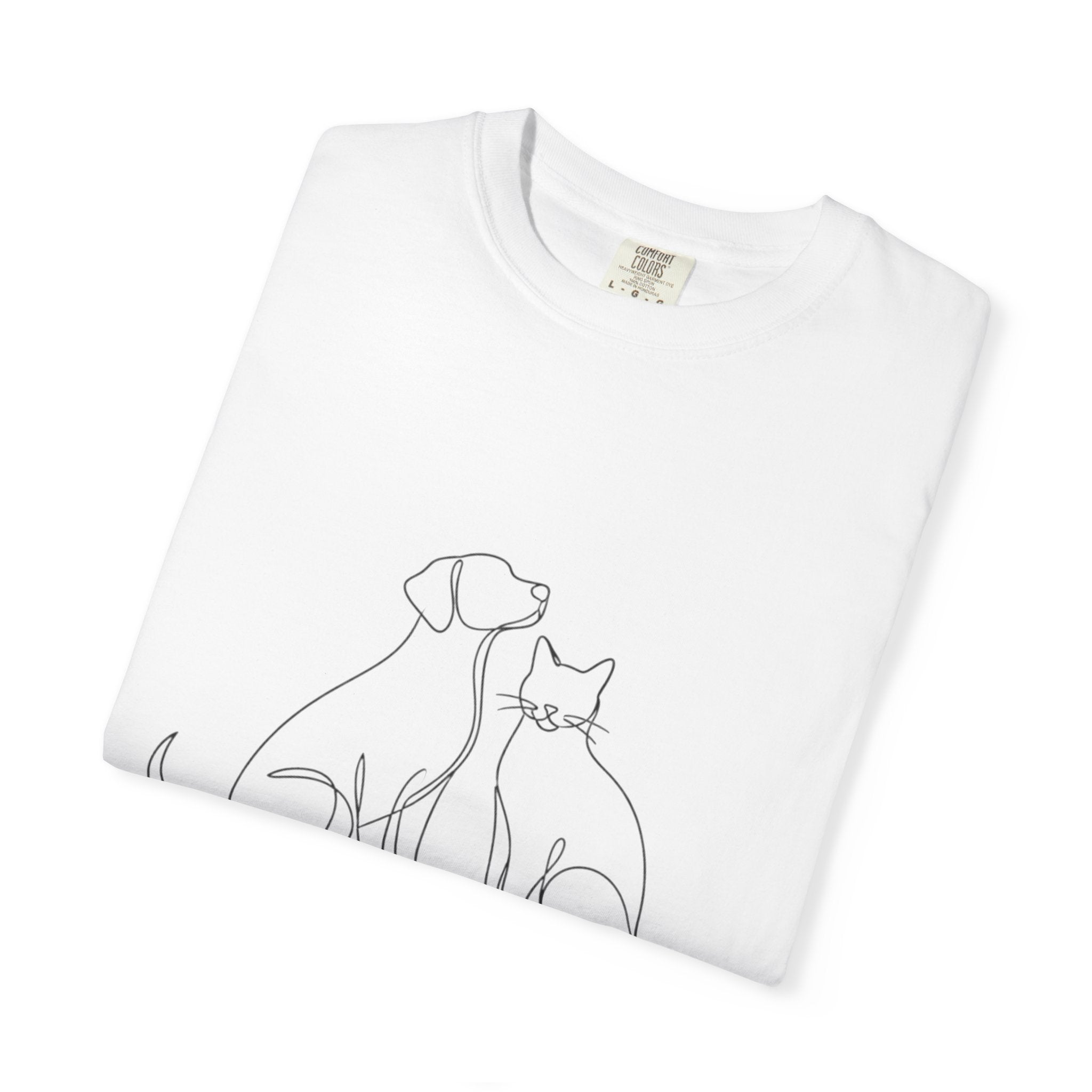 Minimal Single-Line Dog & Cat T-Shirt — Scandinavian Minimalist Pet Art