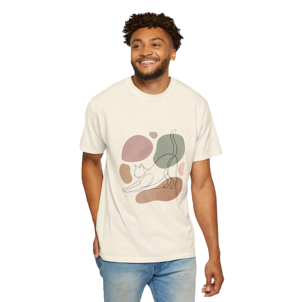 Cat Stretch Line Art T-Shirt — Minimal Boho Scandinavian Pet Graphic