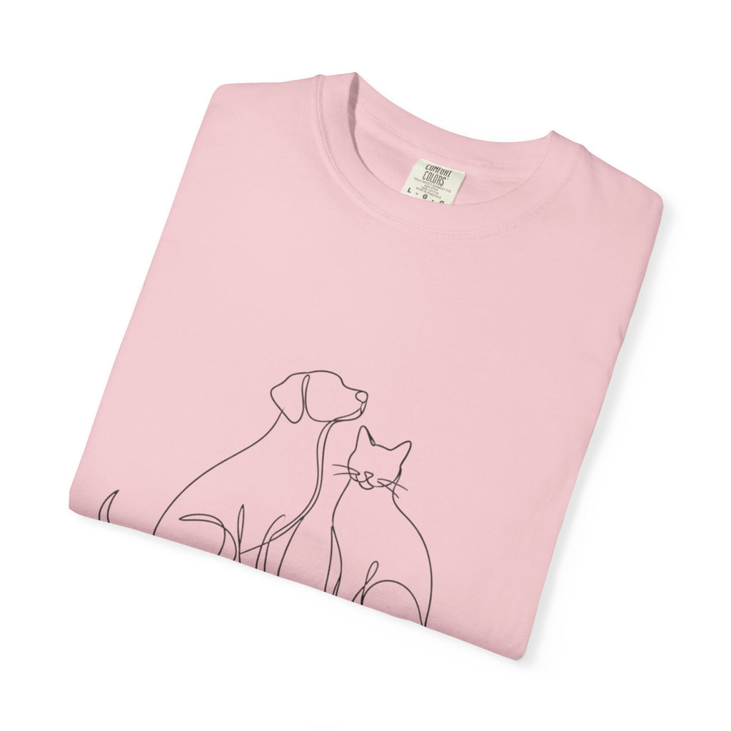 Minimal Single-Line Dog & Cat T-Shirt — Scandinavian Minimalist Pet Art
