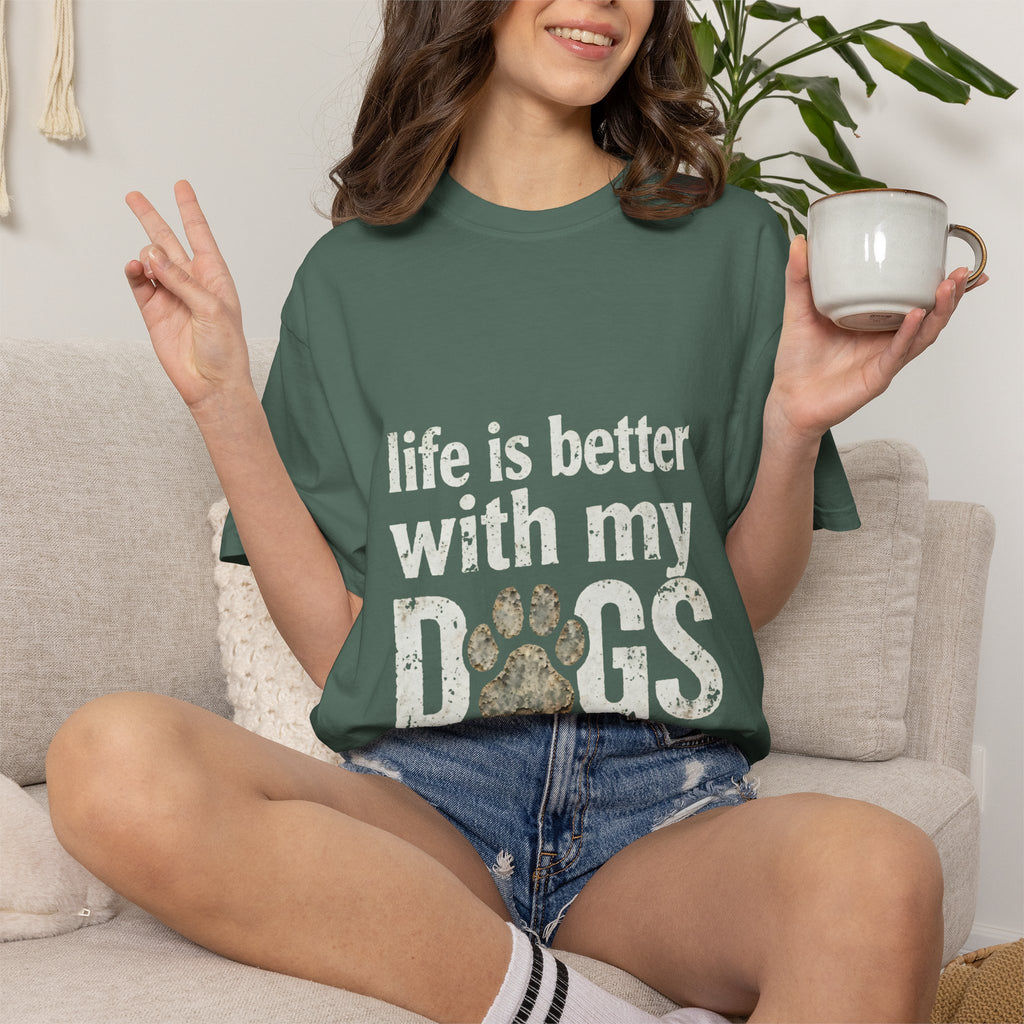 Life Is Better With My DOGS T-Shirt — Distressed Paw Print Vintage Tee