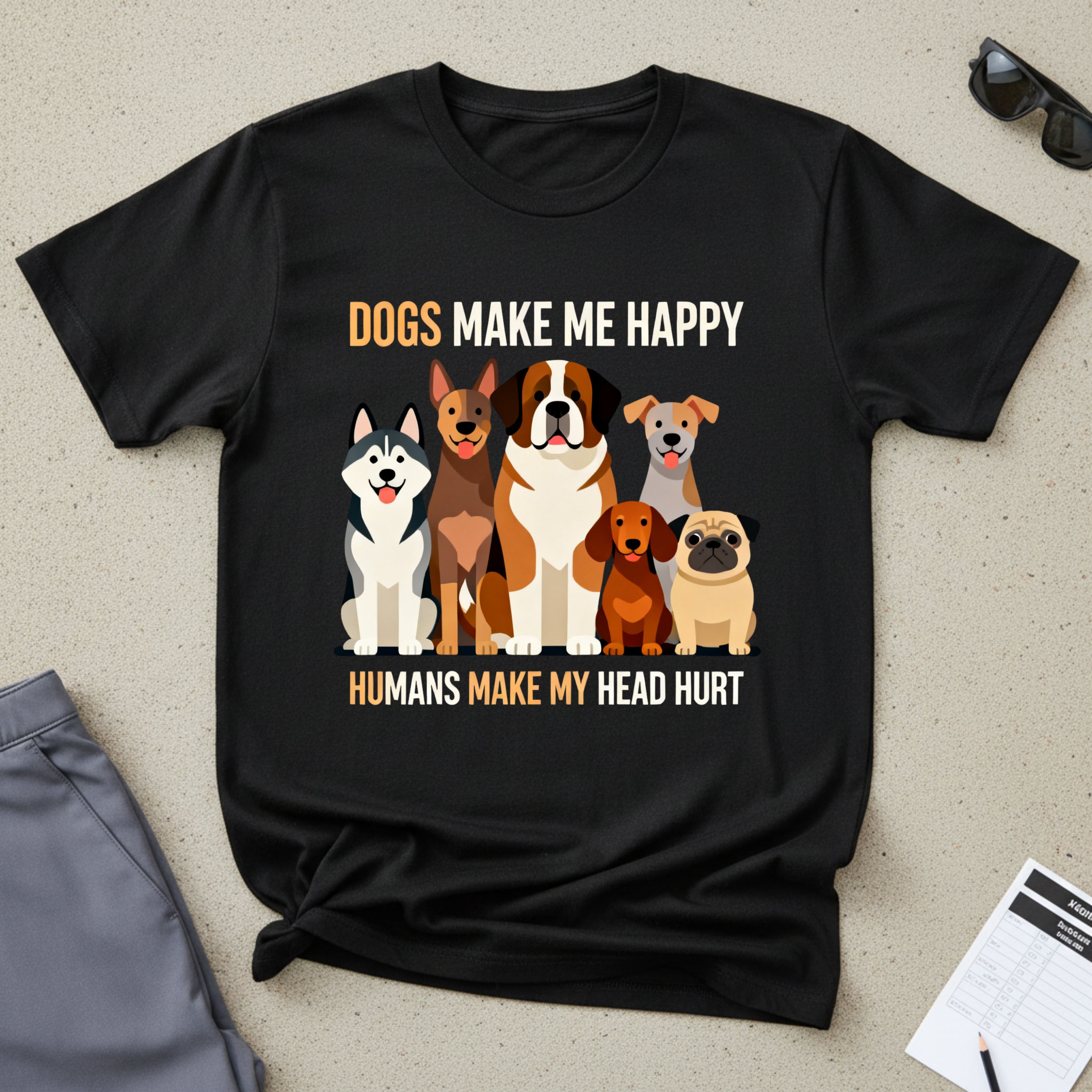 Dogs Make Me Happy T-Shirt — Cute Cartoon Dogs Graphic Tee