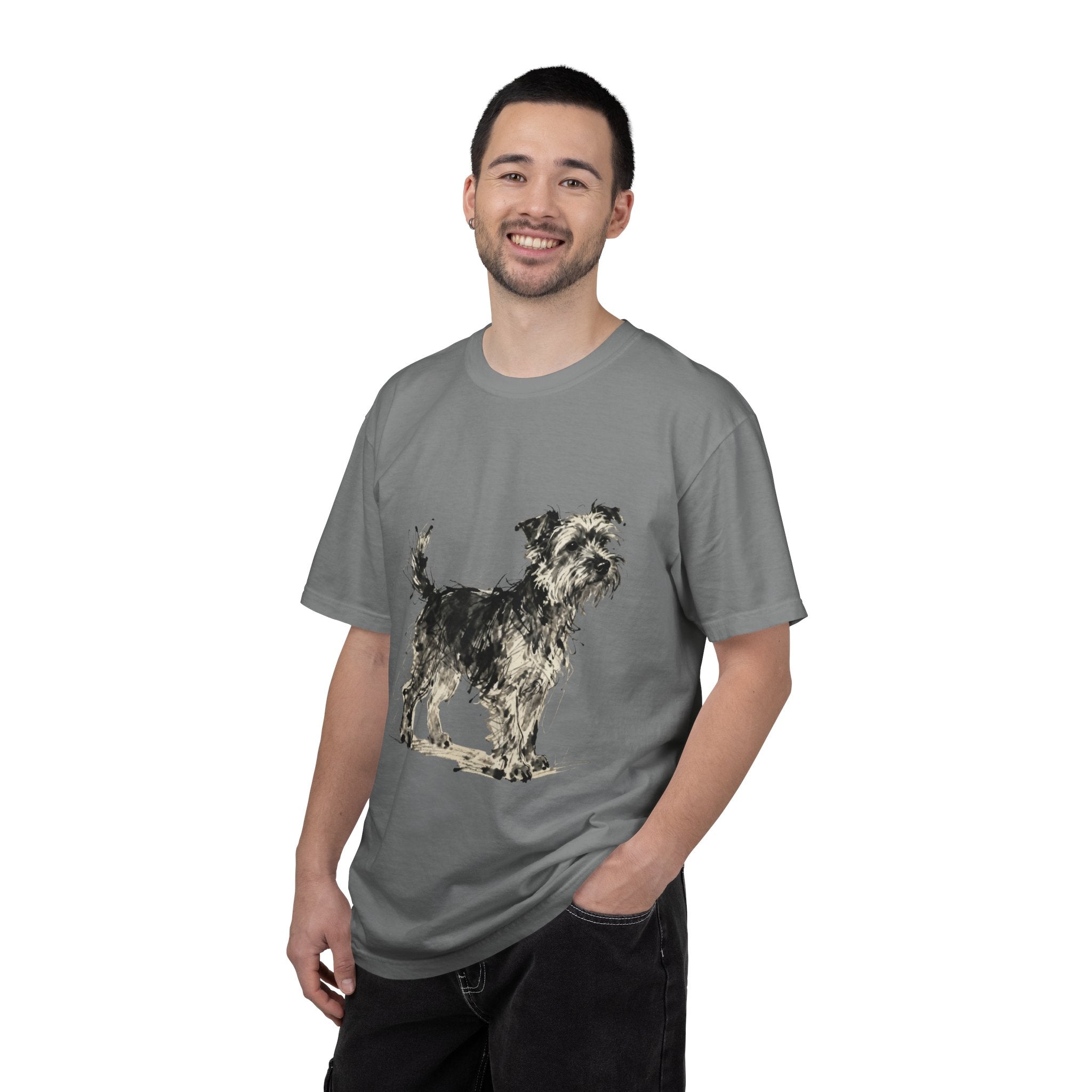 Wire-Haired Terrier Sketch T-Shirt — Monochrome Watercolor Dog Portrait