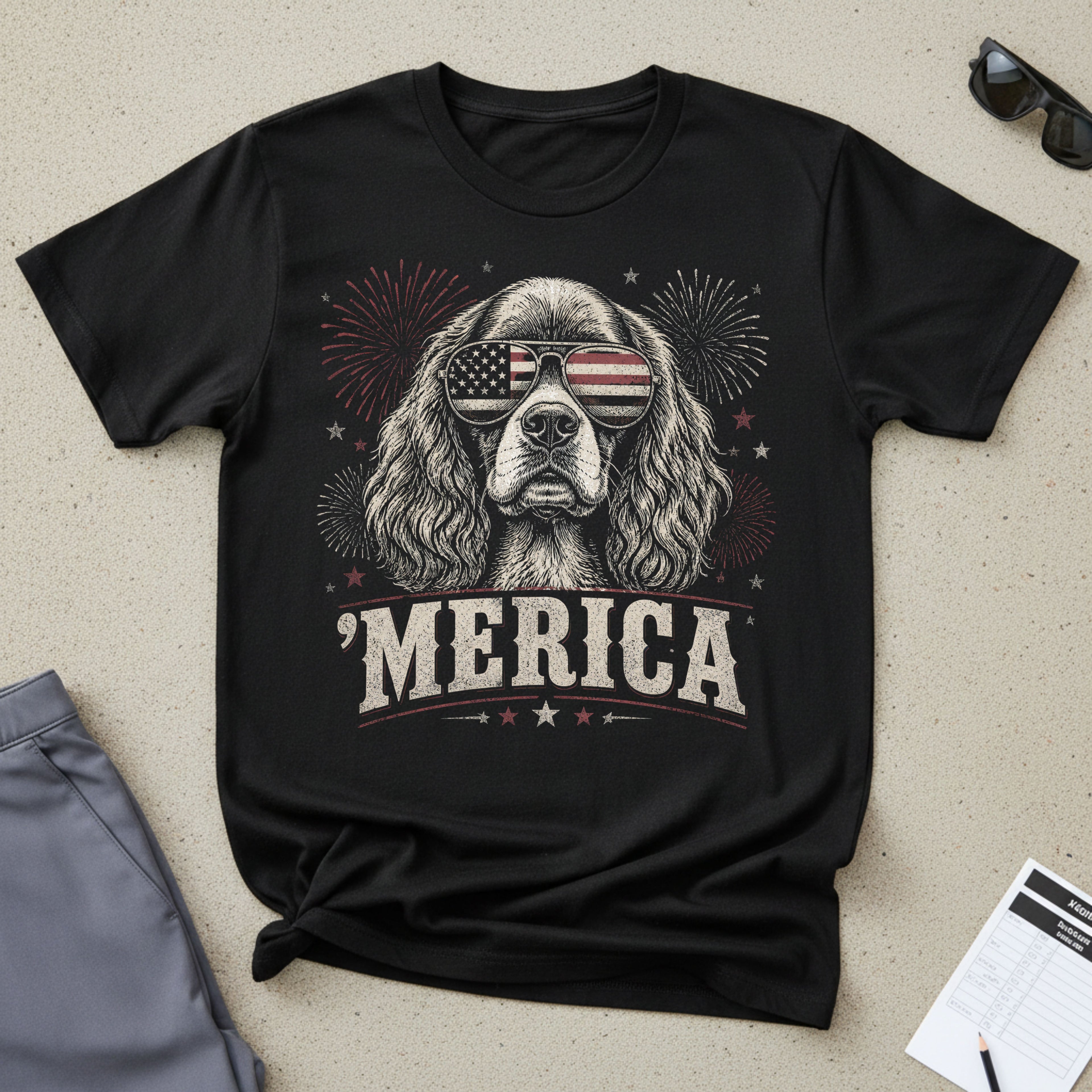 'MERICA Cocker Spaniel Aviator Sunglasses T-Shirt