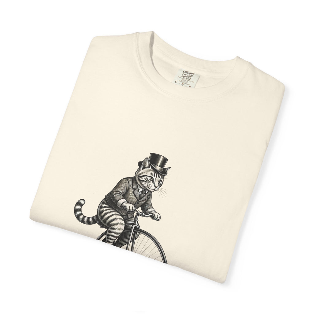 Victorian Dapper Tabby Cat T-Shirt — Penny-Farthing Bicycle Engraving