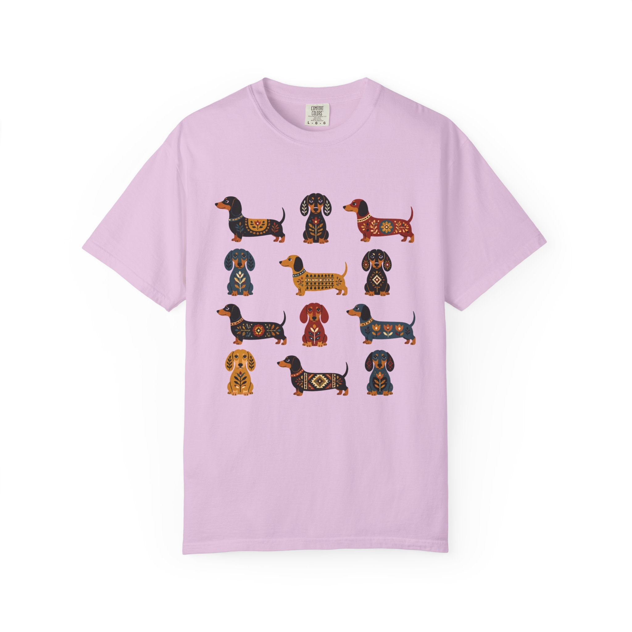 Dachshund Folk Art T-Shirt — 12 Nordic Pattern Wiener Dogs