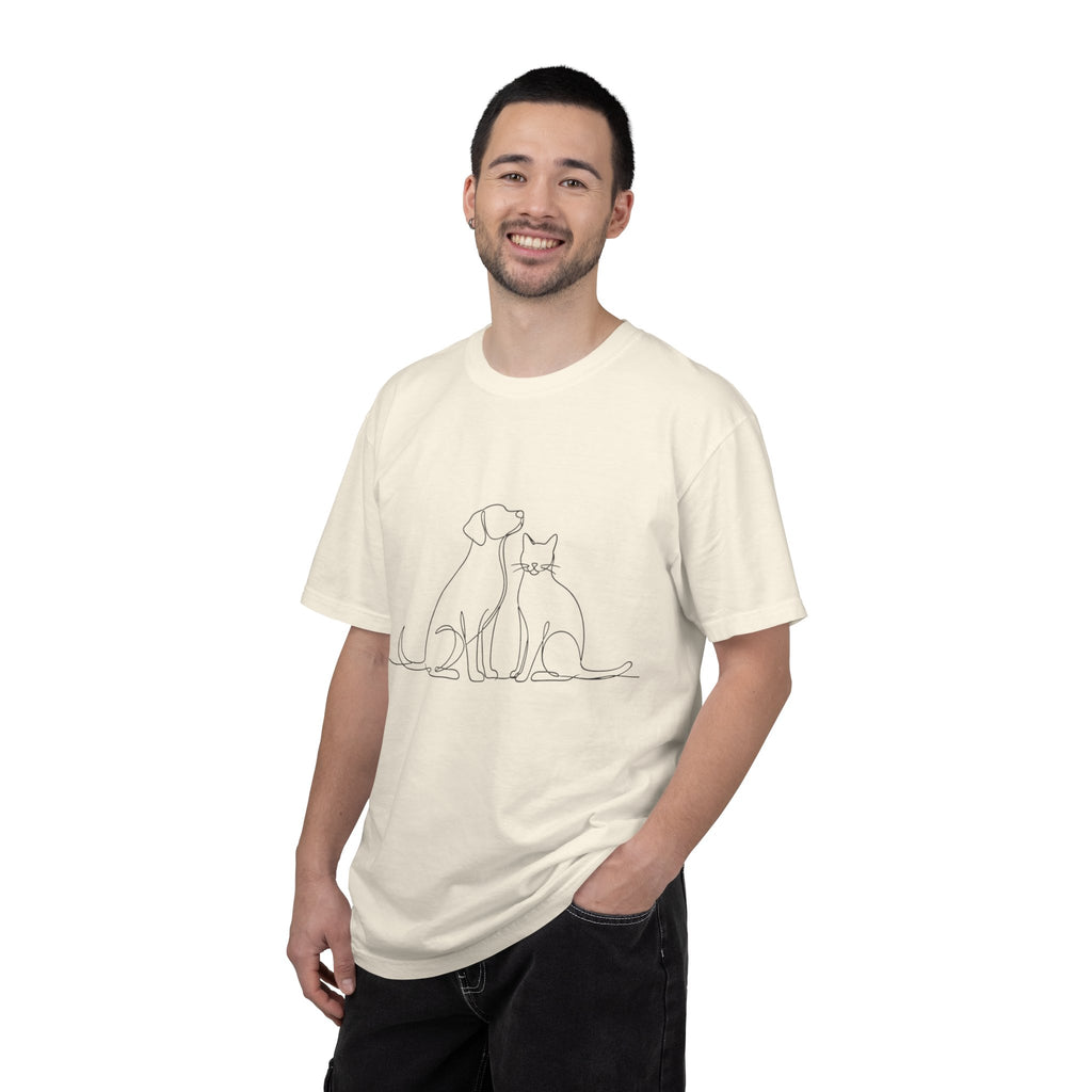 Minimal Single-Line Dog & Cat T-Shirt — Scandinavian Minimalist Pet Art