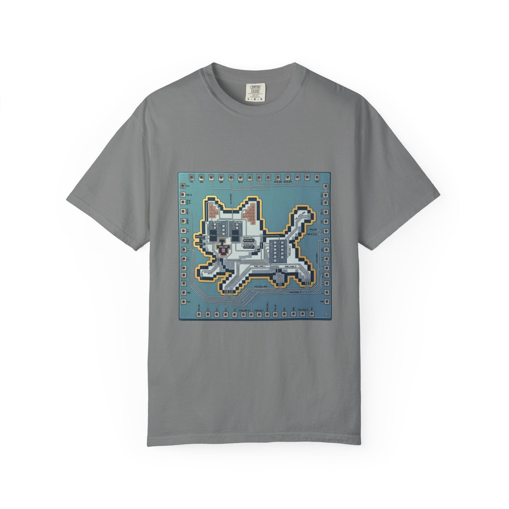Microchip Cat Tech T-Shirt — Pixelated Processor Circuit Design