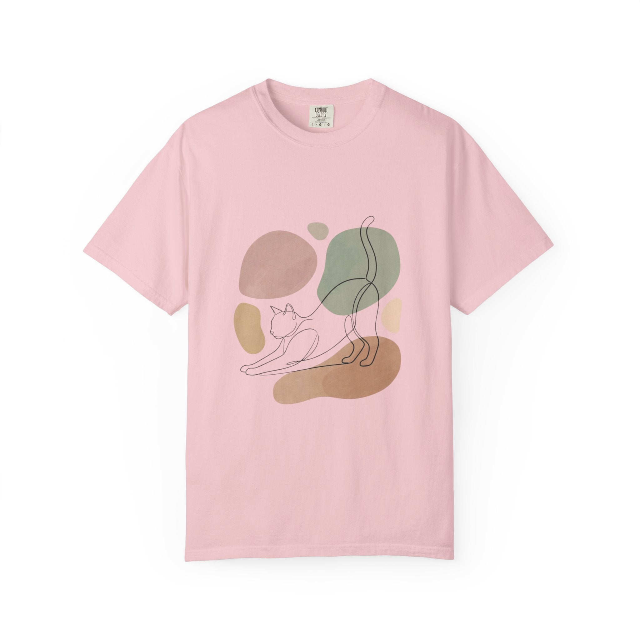Cat Stretch Line Art T-Shirt — Minimal Boho Scandinavian Pet Graphic