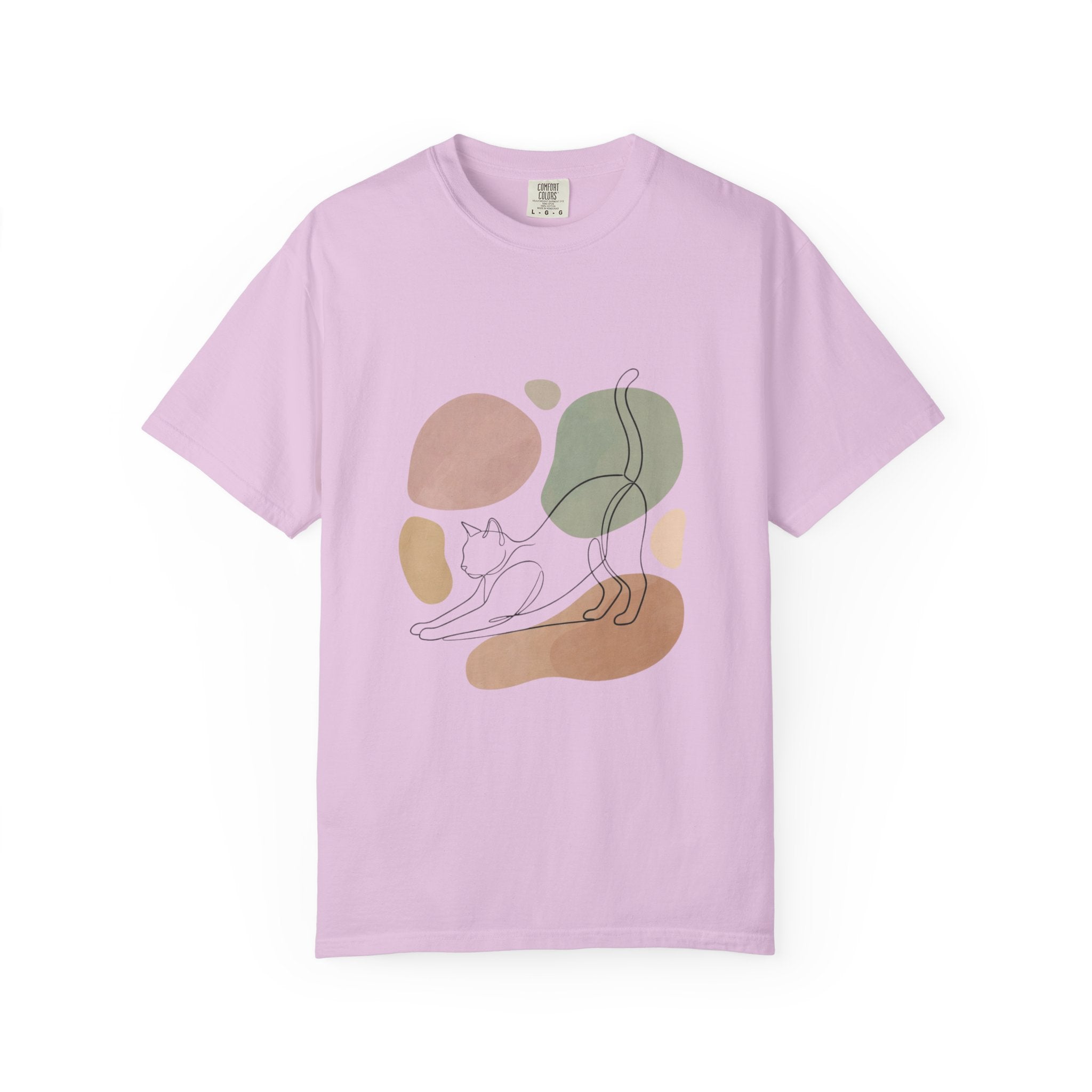 Cat Stretch Line Art T-Shirt — Minimal Boho Scandinavian Pet Graphic