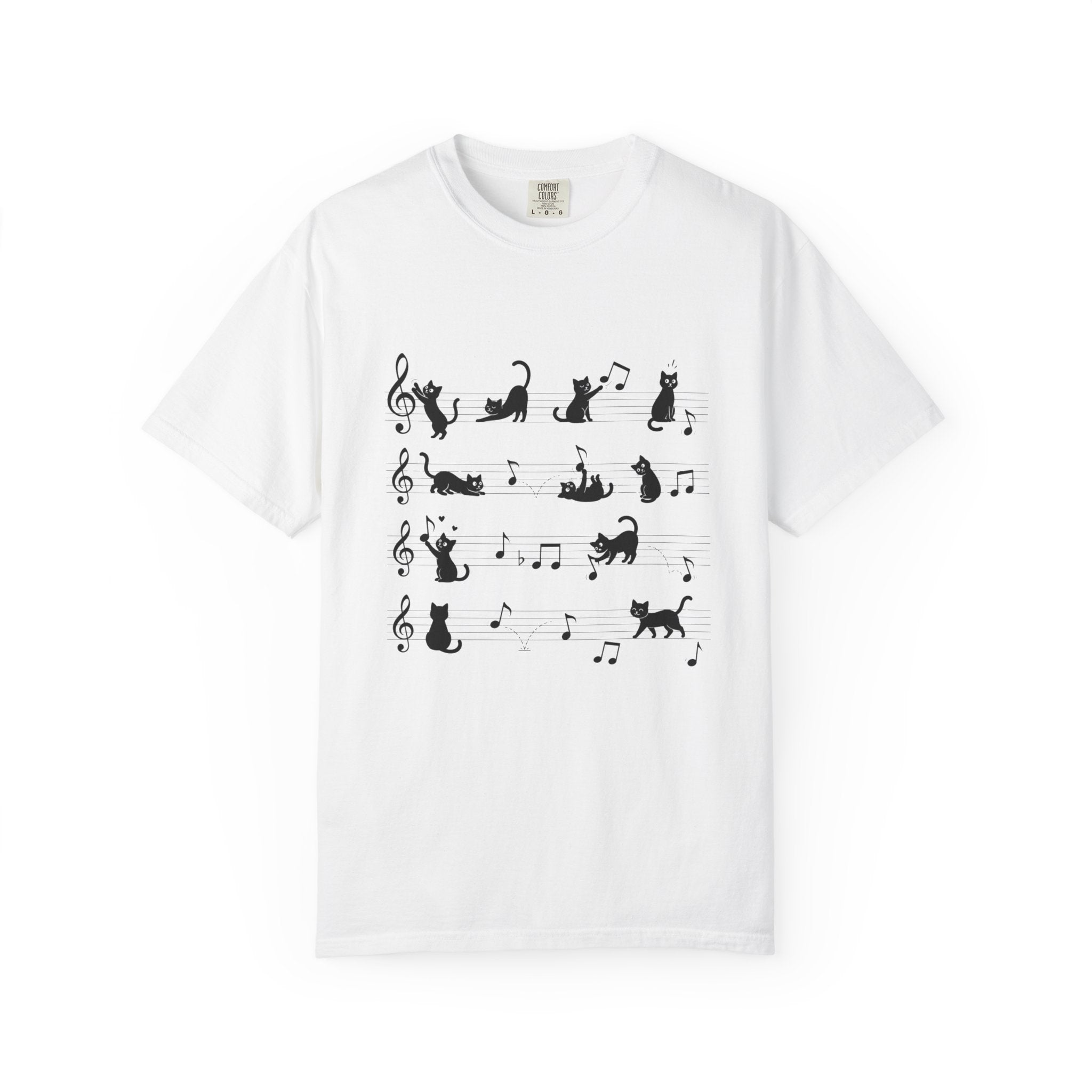 Cat Music Staff T-Shirt — Playful Cats on Sheet Music Graphic Tee