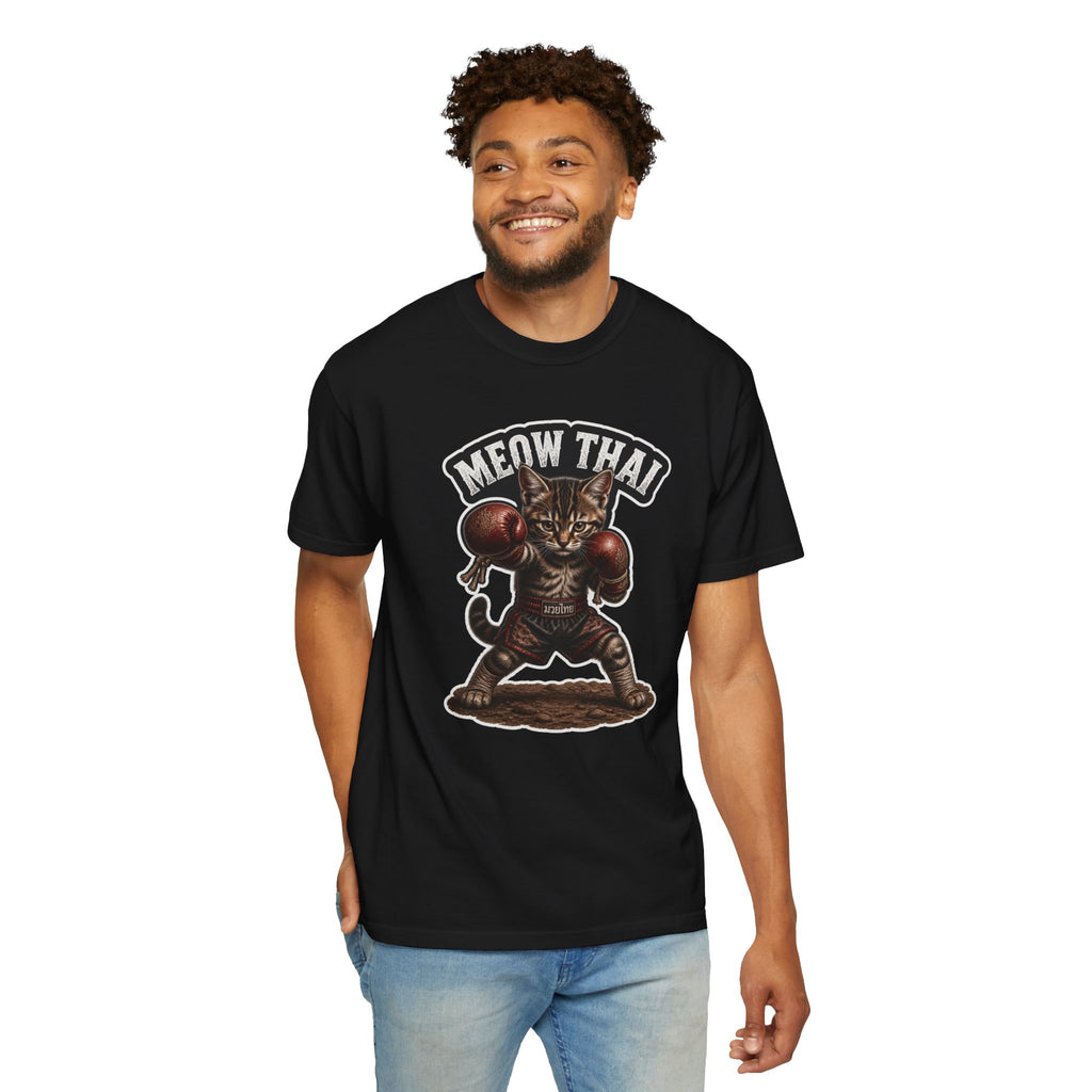 Meow Thai Muay Thai Kitten T-Shirt — Brown Tabby Cat Fighter Graphic Tee