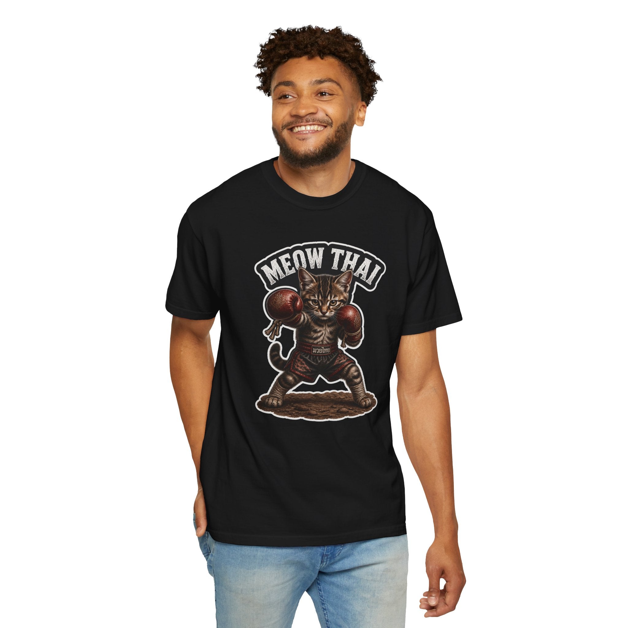 Meow Thai Muay Thai Kitten T-Shirt — Brown Tabby Cat Fighter Graphic Tee