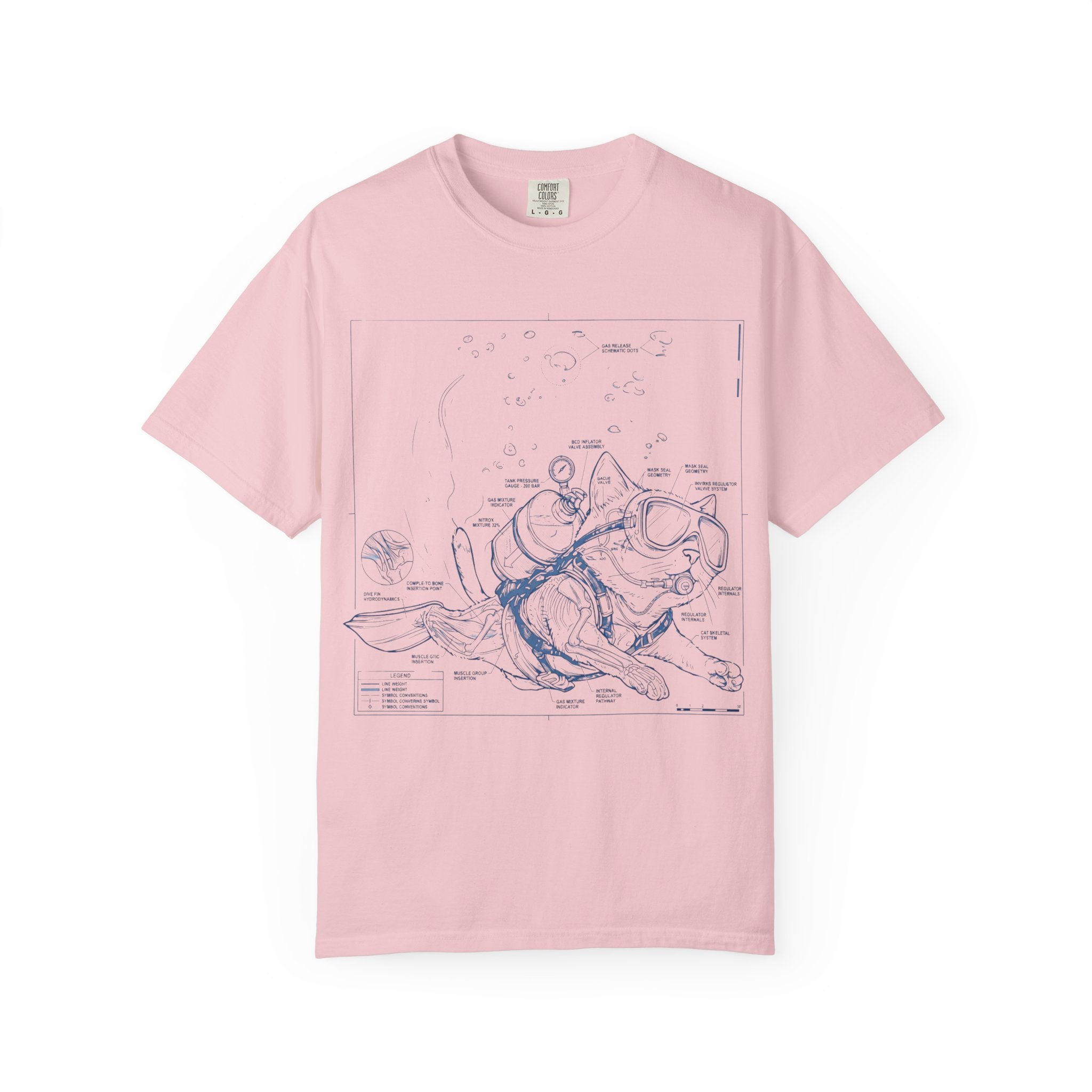 Cat Scuba Blueprint T-Shirt