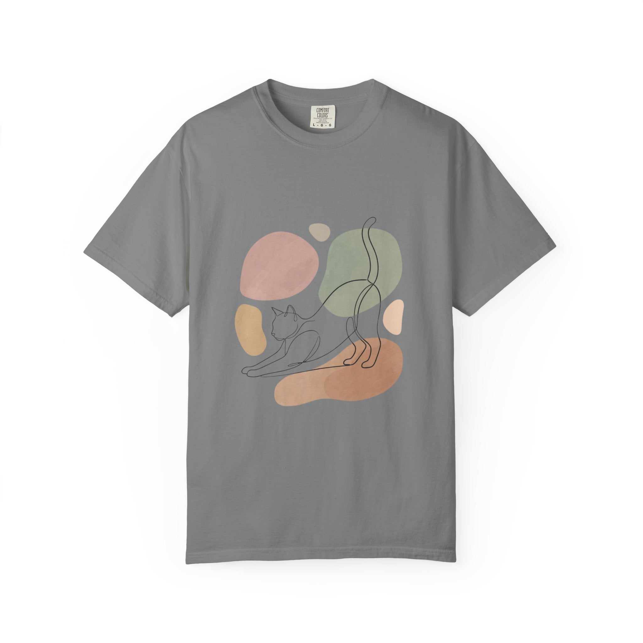 Cat Stretch Line Art T-Shirt — Minimal Boho Scandinavian Pet Graphic