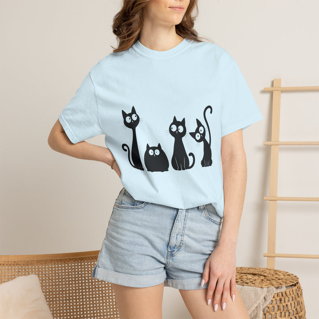 Funny Quirky Black Cats T-Shirt — Minimal Silhouette Cartoon Cat Tee