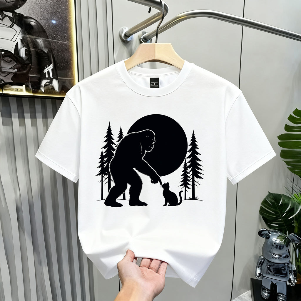 Bigfoot Boop T-Shirt — Minimal Sasquatch & Cat Silhouette Tee