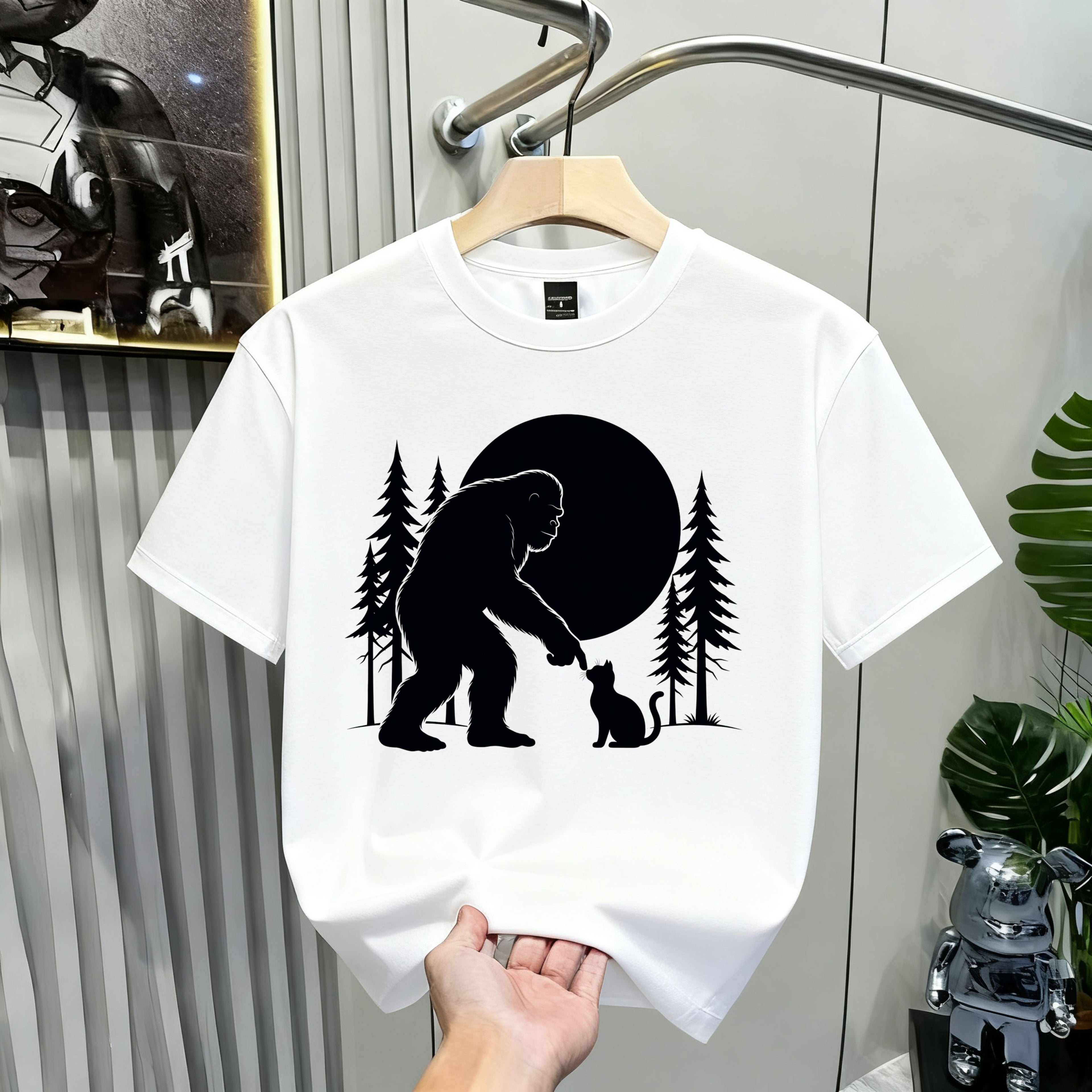 Bigfoot Boop T-Shirt — Minimal Sasquatch & Cat Silhouette Tee