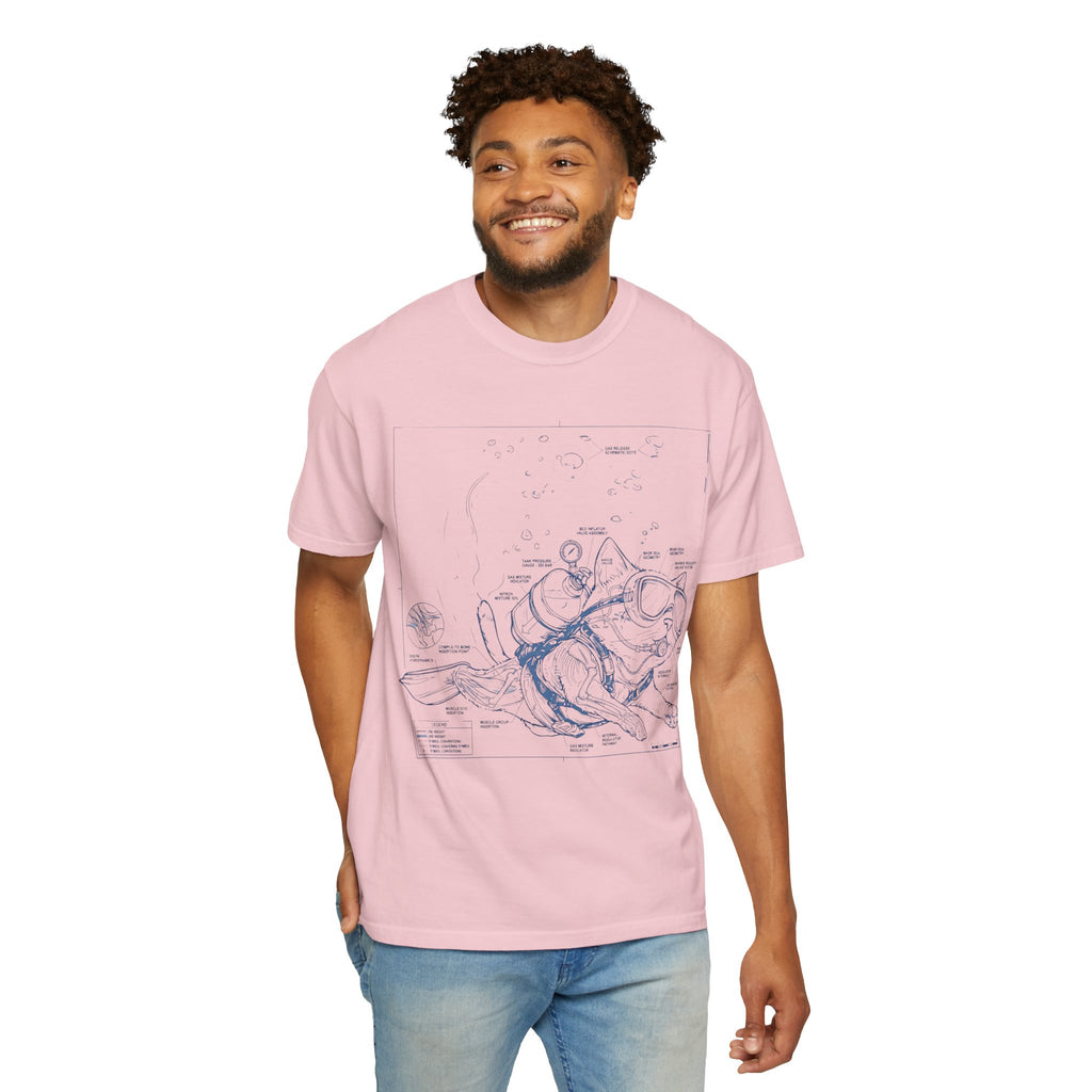 Cat Scuba Blueprint T-Shirt