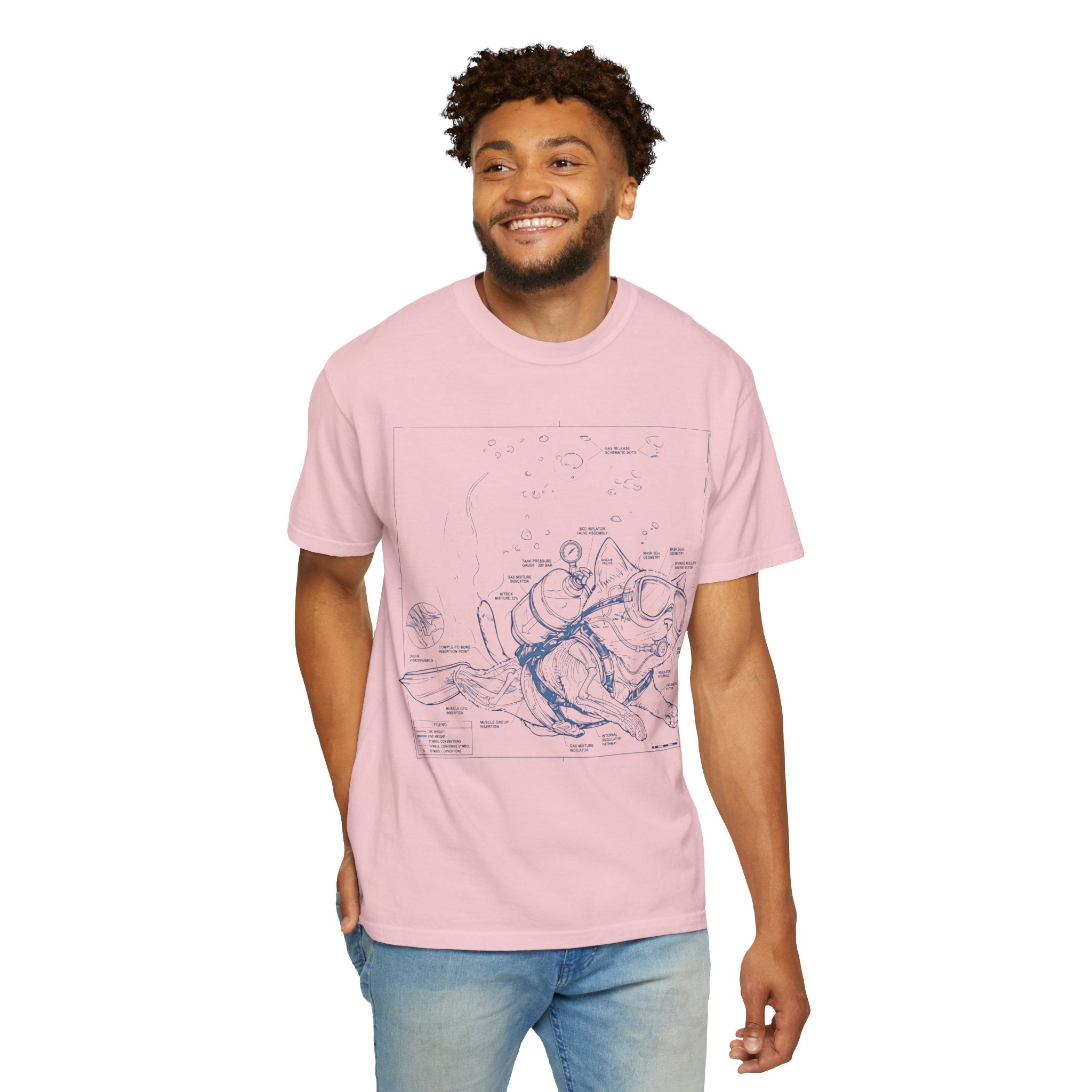 Cat Scuba Blueprint T-Shirt