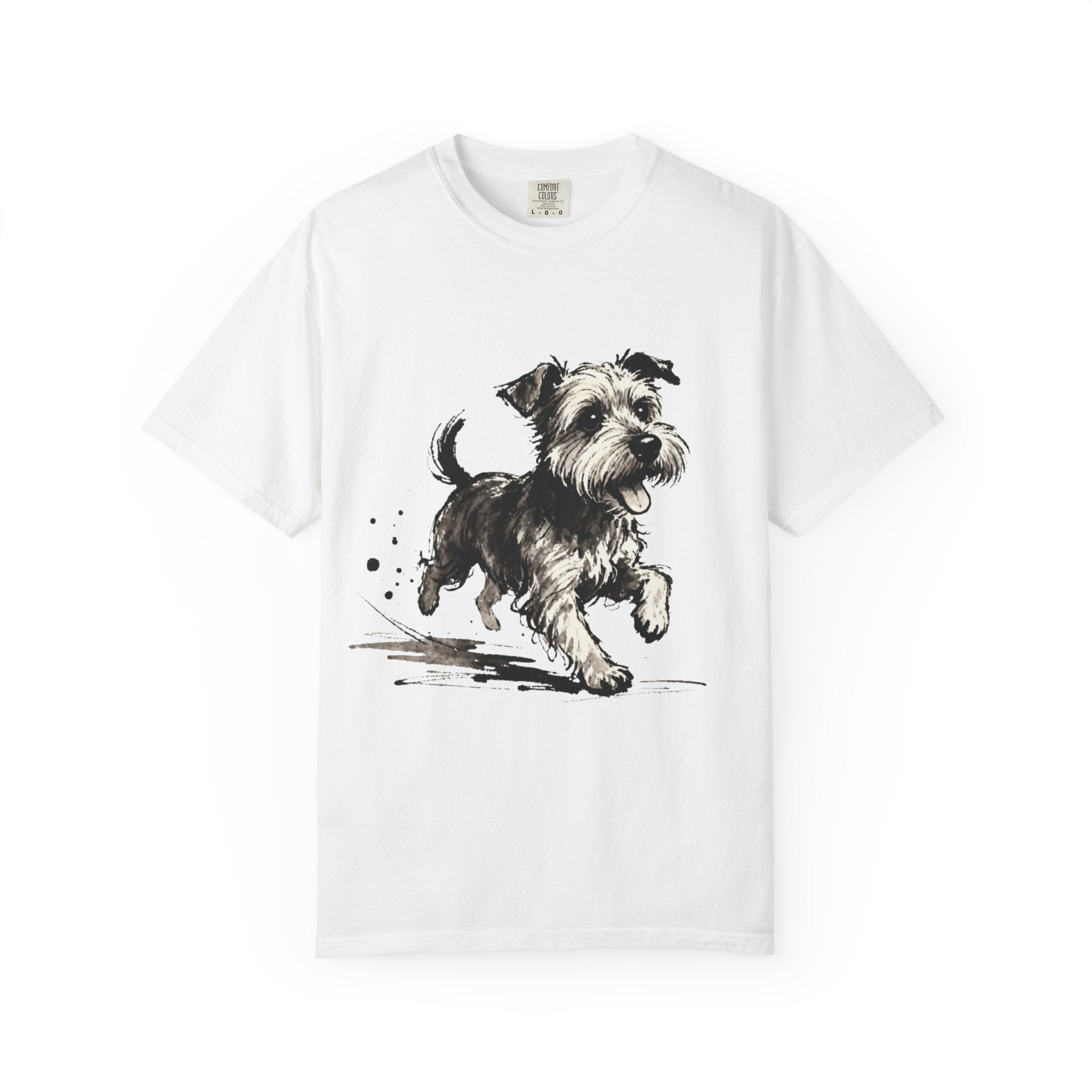Wire‑Haired Terrier Puppy Running T-Shirt — Energetic Ink Sketch Design