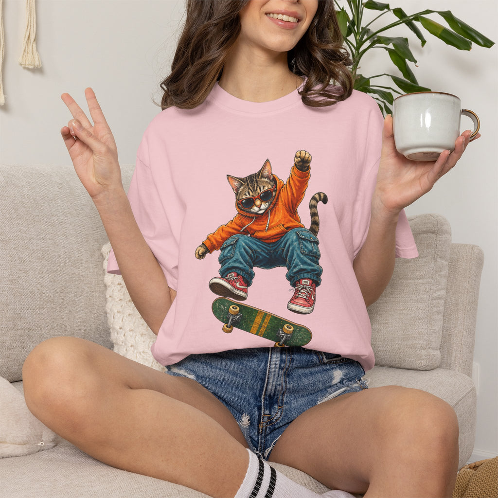 Skateboard Tabby Cat T-Shirt — Streetwear Skateboarder Graphic