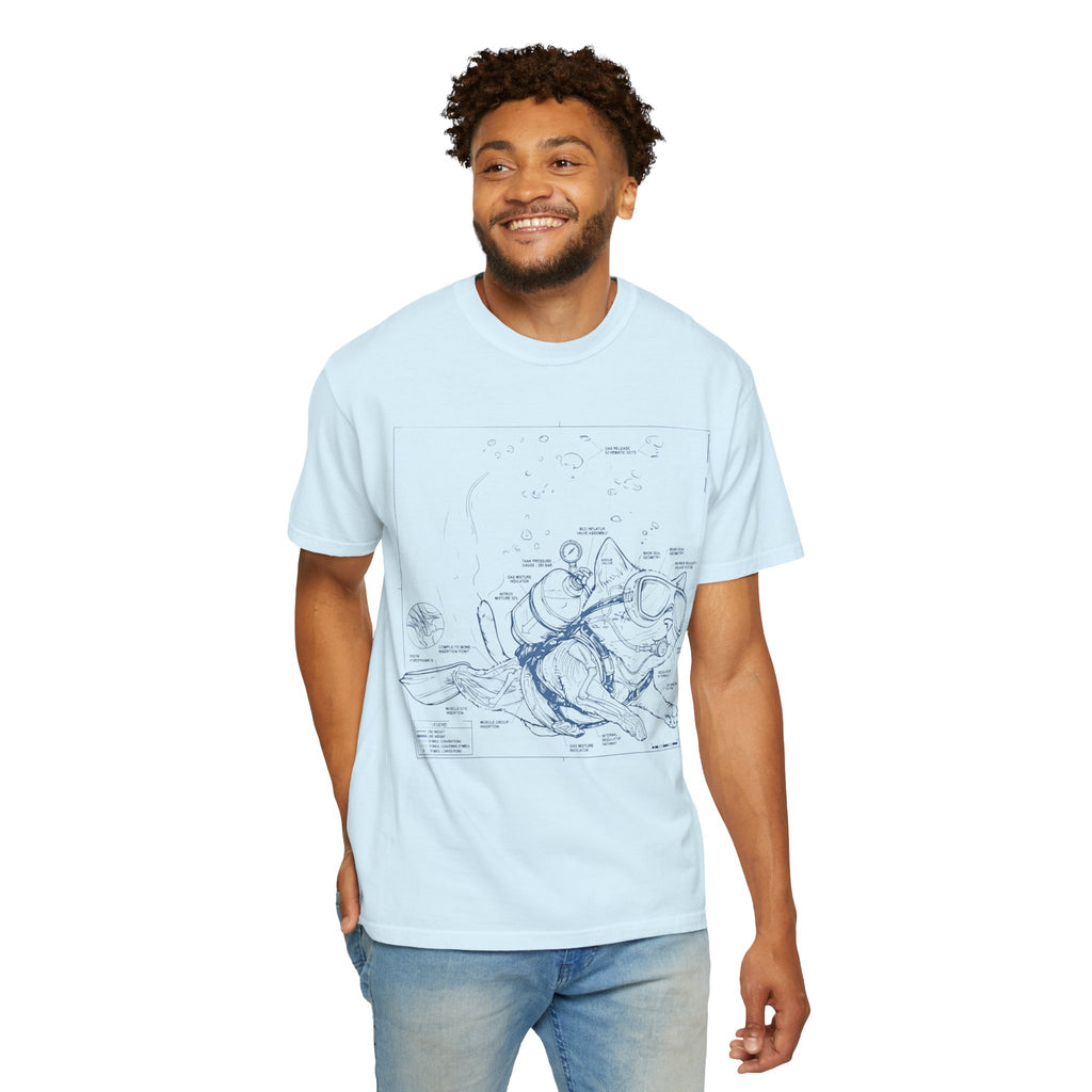 Cat Scuba Blueprint T-Shirt