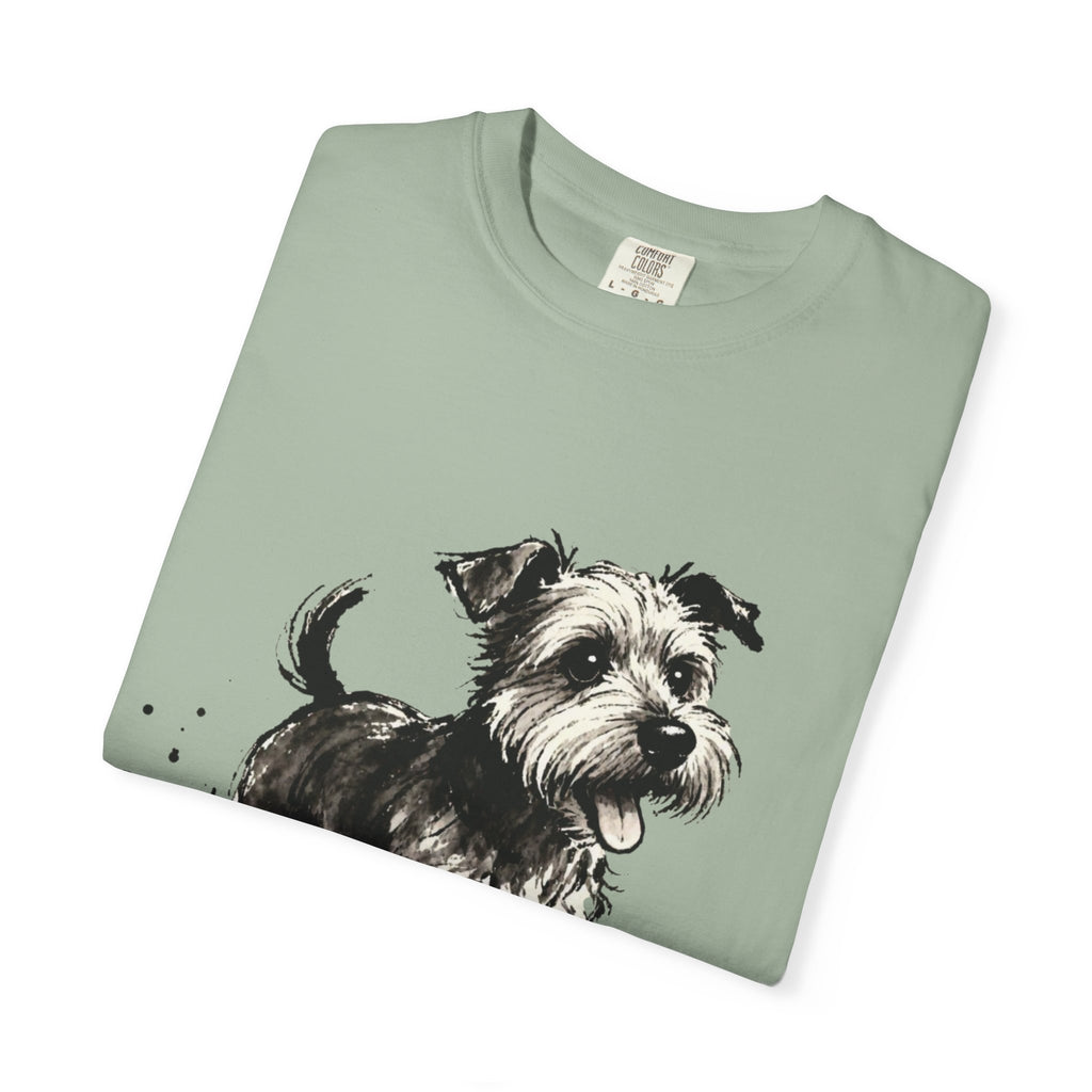 Wire‑Haired Terrier Puppy Running T-Shirt — Energetic Ink Sketch Design
