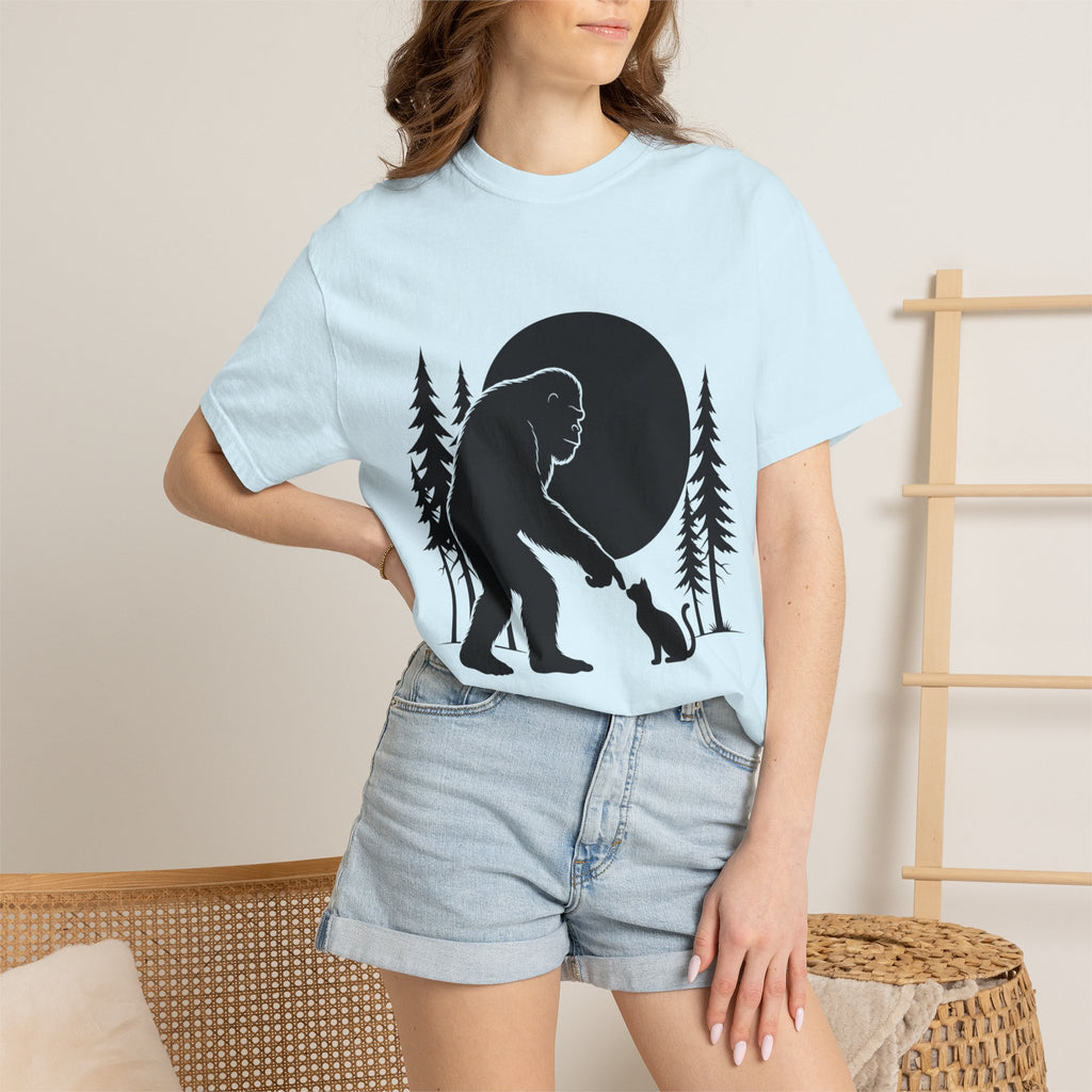 Bigfoot Boop T-Shirt — Minimal Sasquatch & Cat Silhouette Tee