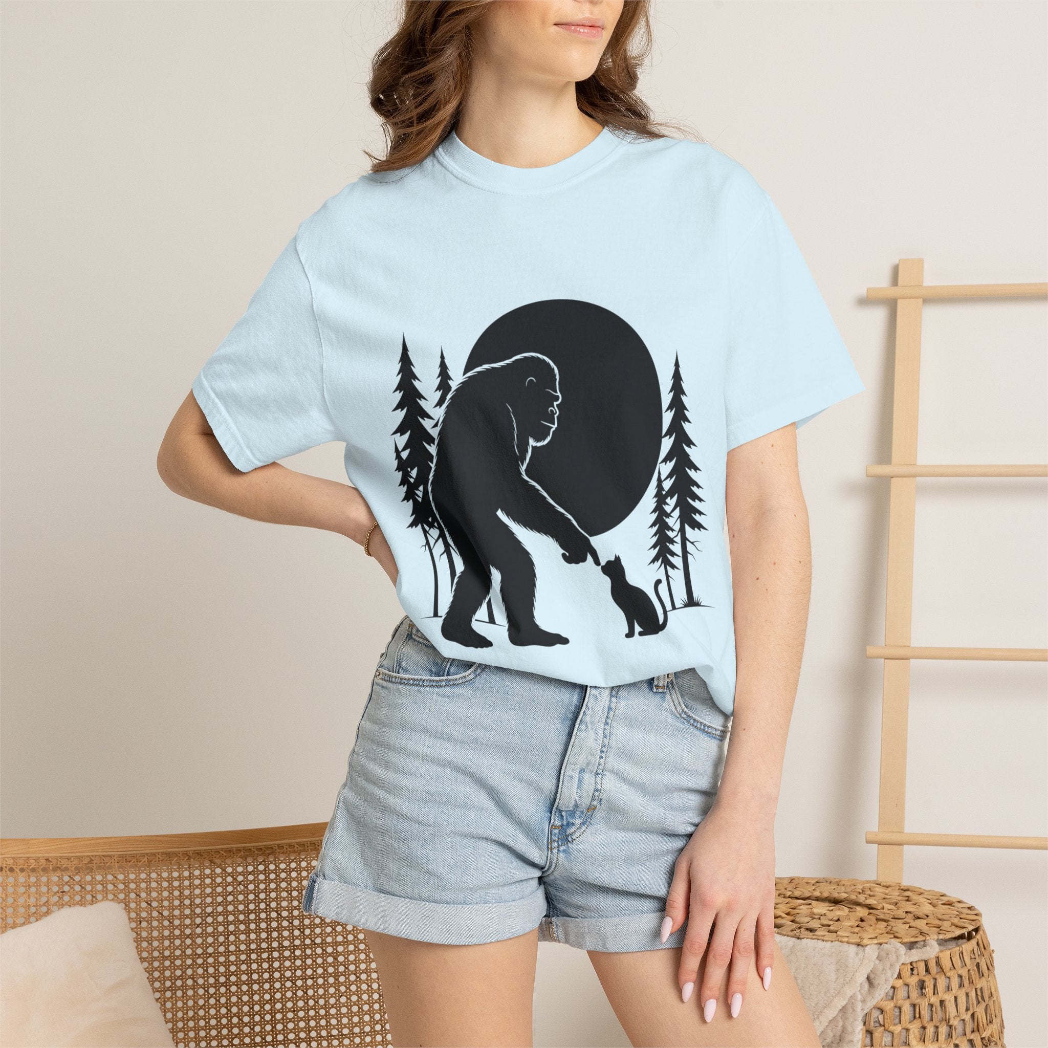 Bigfoot Boop T-Shirt — Minimal Sasquatch & Cat Silhouette Tee