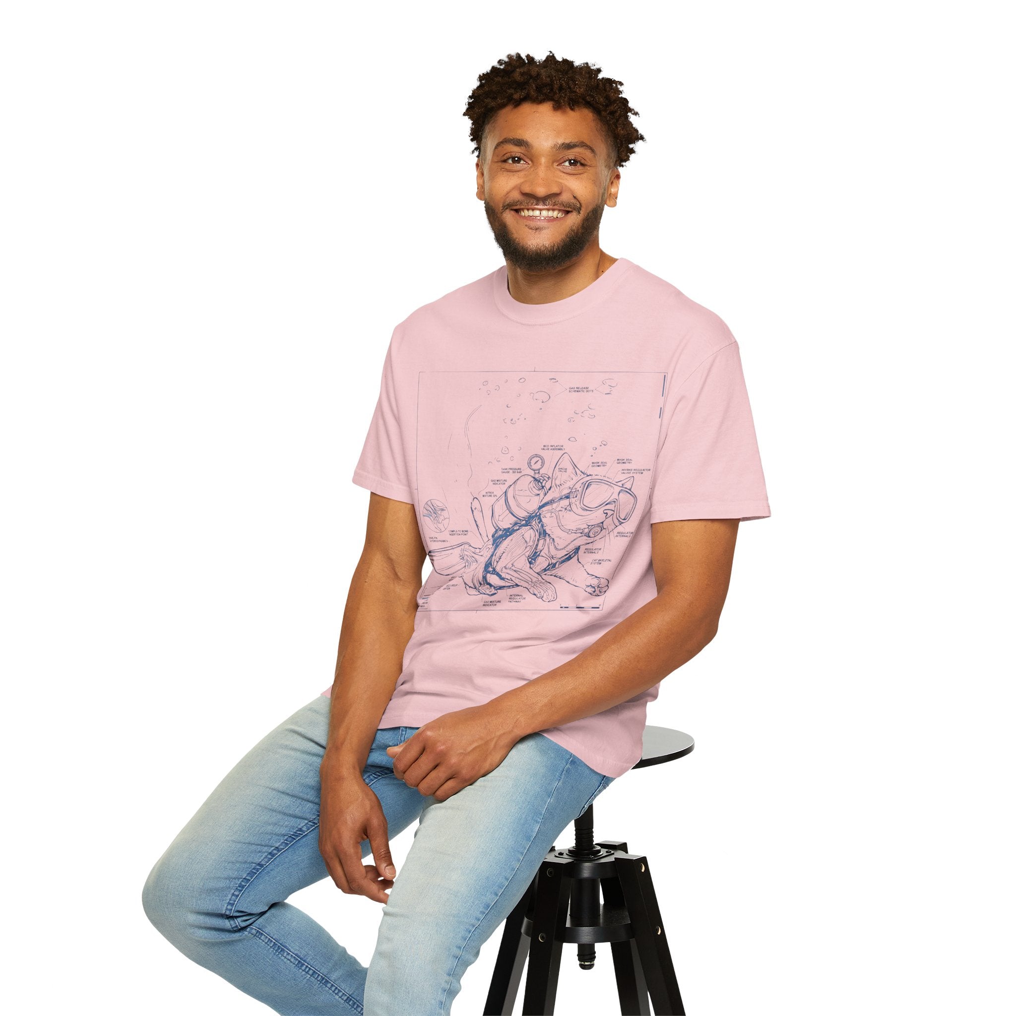 Cat Scuba Blueprint T-Shirt