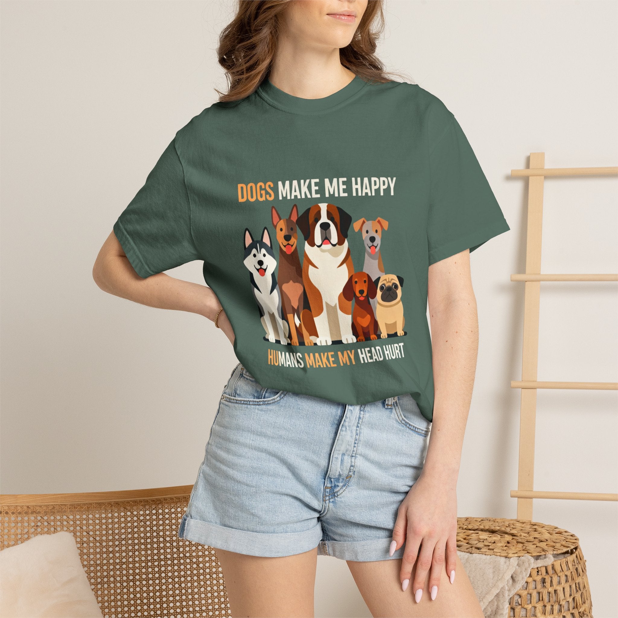 Dogs Make Me Happy T-Shirt — Cute Cartoon Dogs Graphic Tee
