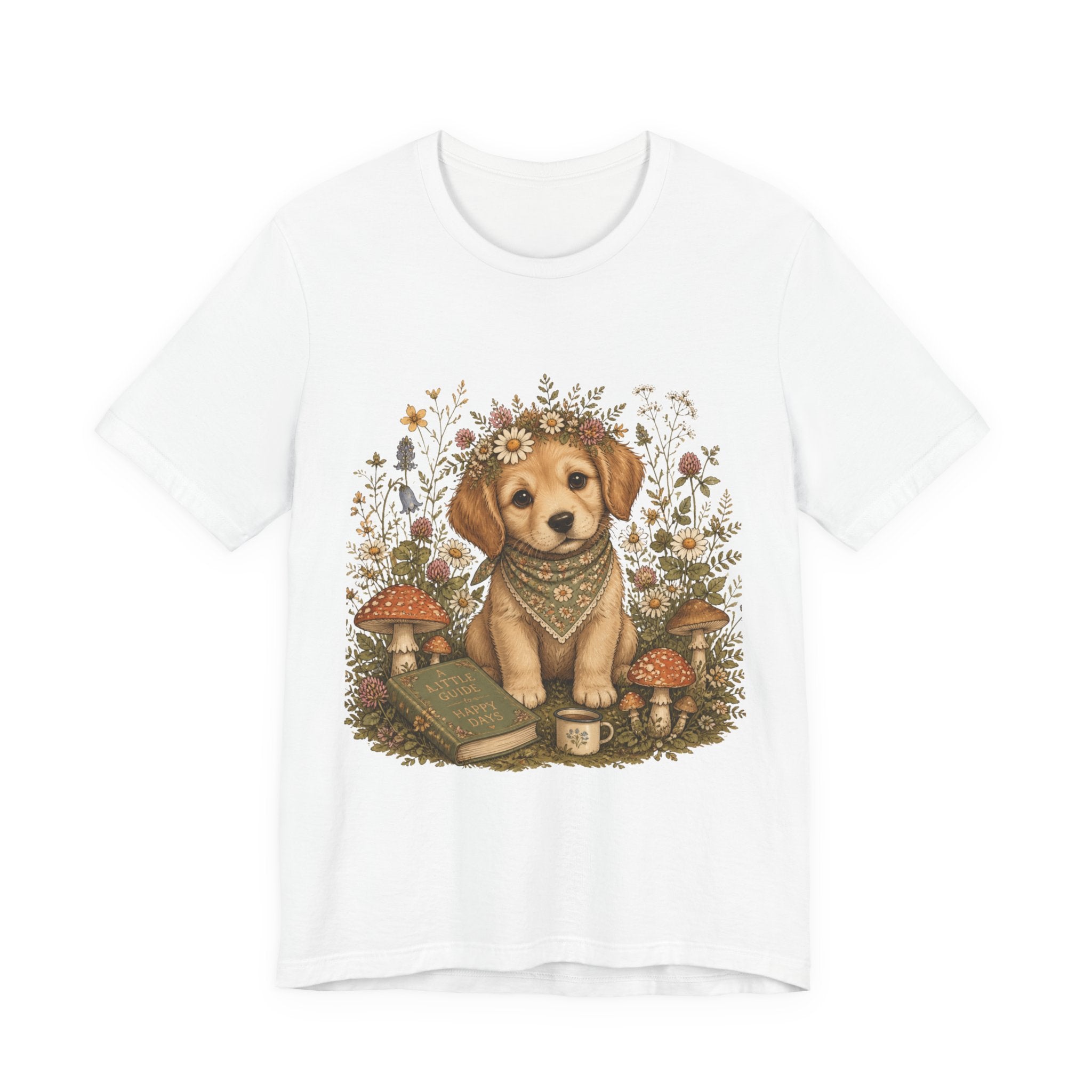Golden Retriever Puppy Cottagecore Tee — Vintage Floral Storybook Dog Design