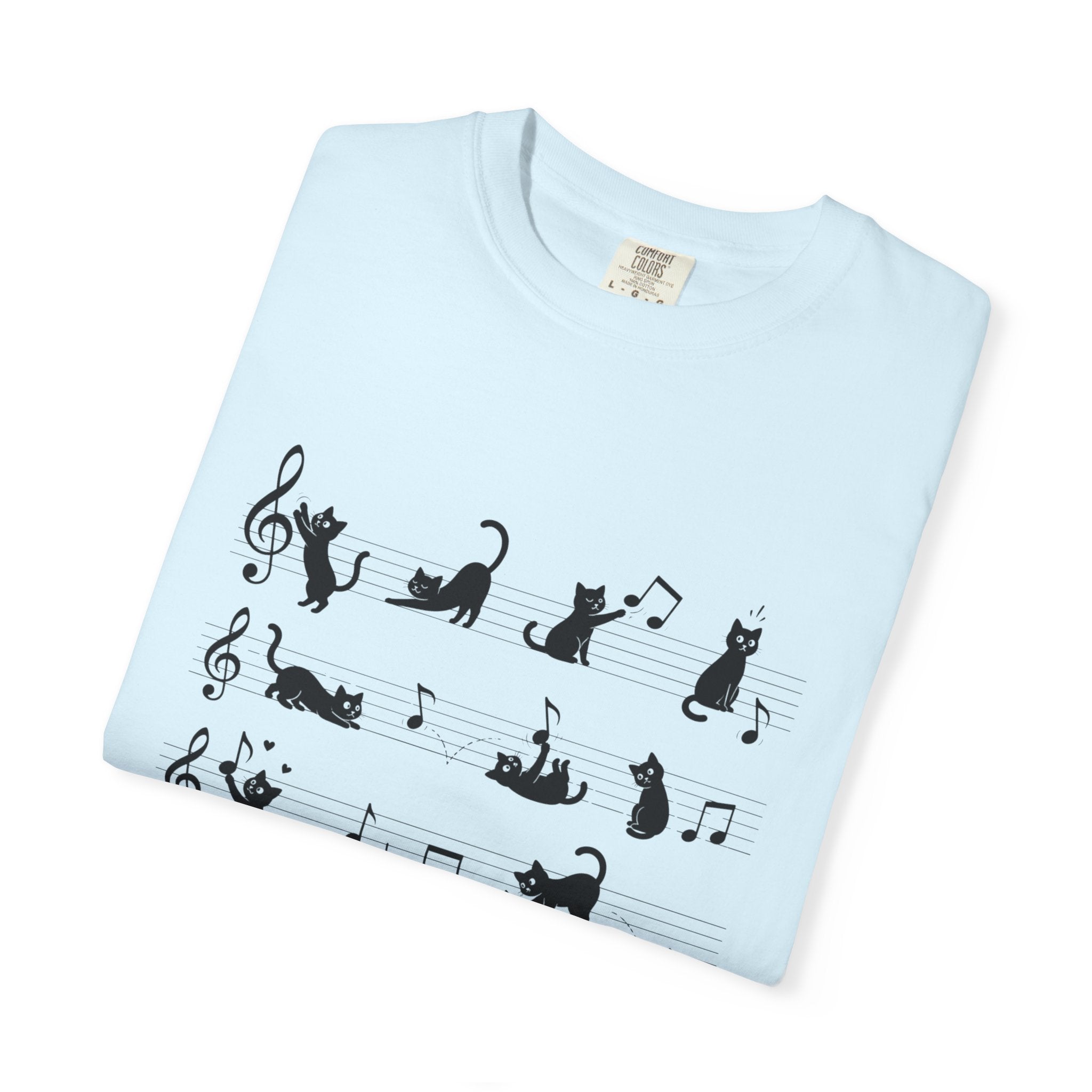 Cat Music Staff T-Shirt — Playful Cats on Sheet Music Graphic Tee